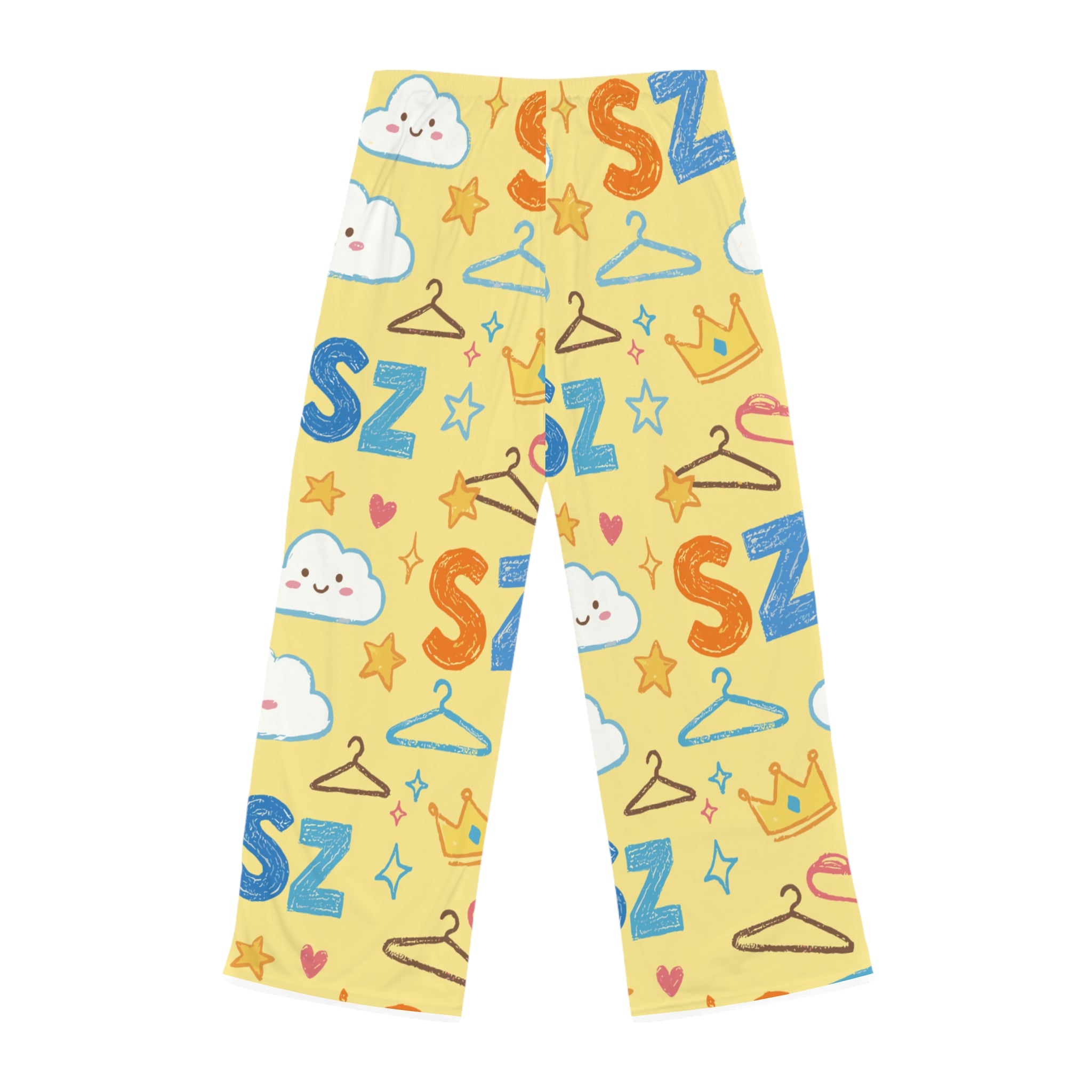 Women’s Sleep Pants — Cute Yellow ‘Zzz’ Cloud & Hanger Pattern Pajama Bottoms