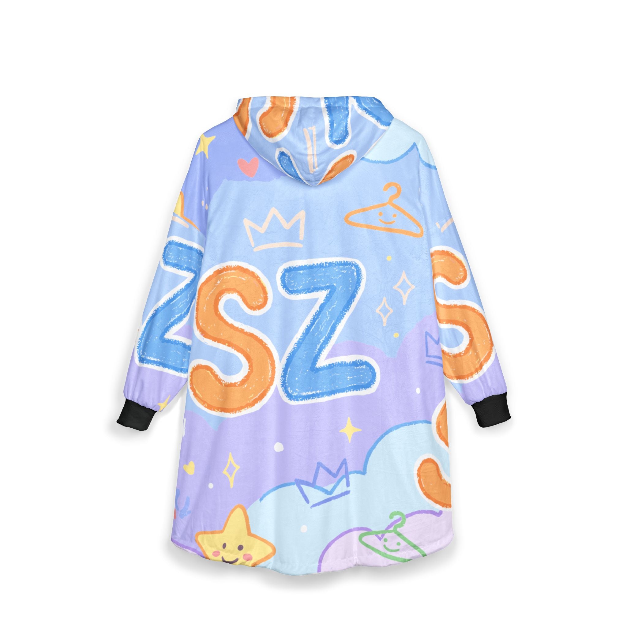 Cozy Pastel Kawaii Hooded Blanket — SZS Plush Wearable Blanket with Stars & Clouds
