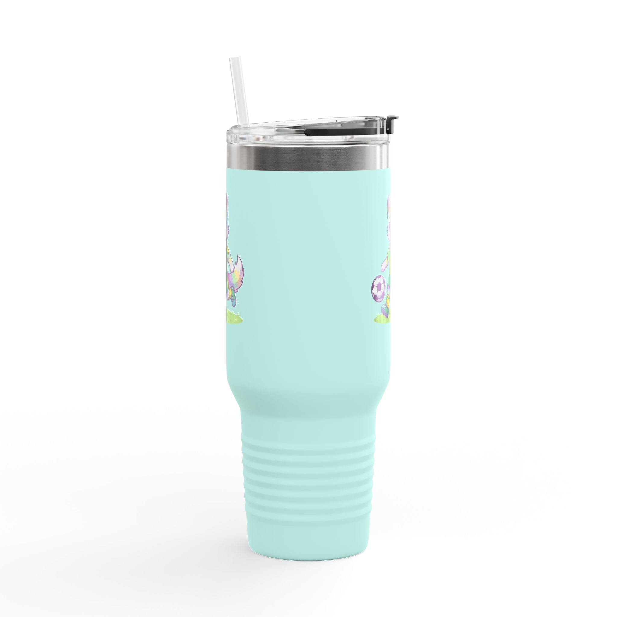 40oz Insulated Travel Mug — Cute Soccer Pastel Fox Design