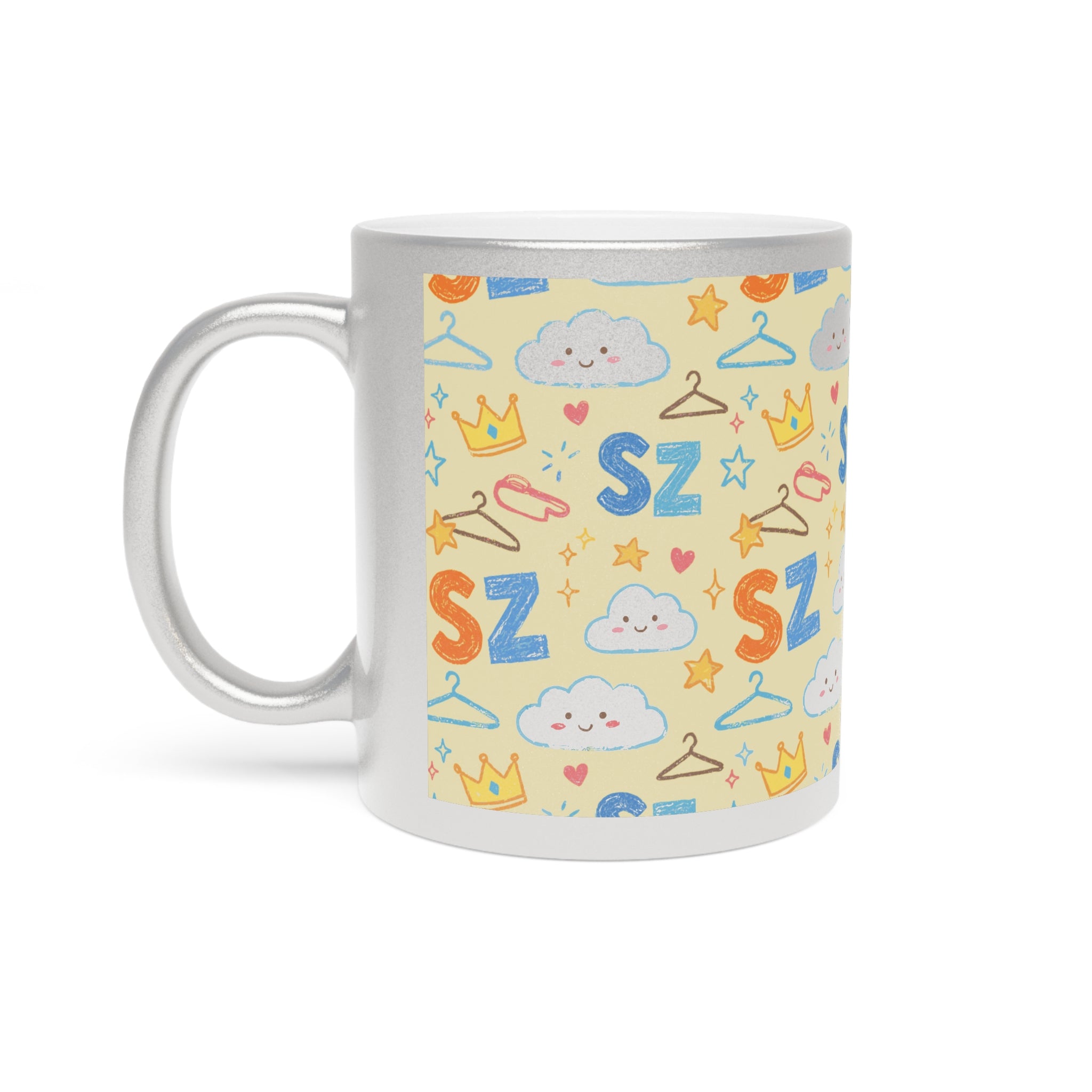Metallic Mug — Playful Crayon 'SZ' Pattern (Silver/Gold)
