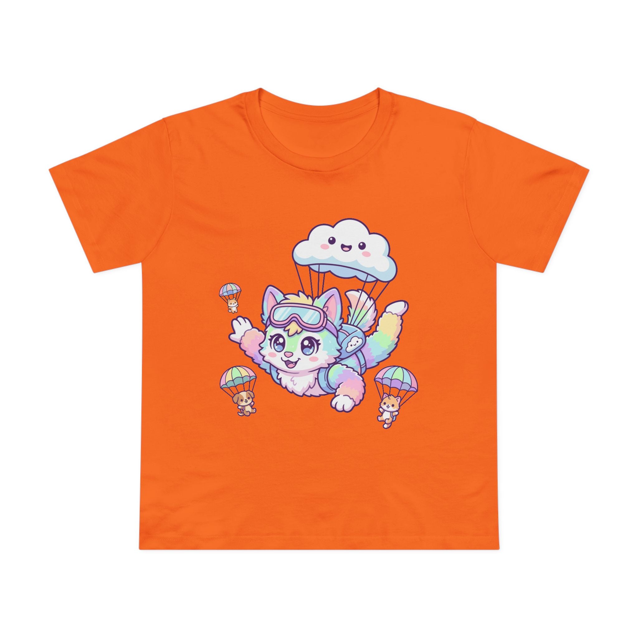 Pastel Rainbow Furry Skydiving Character Tee | Cute Pet Pals
