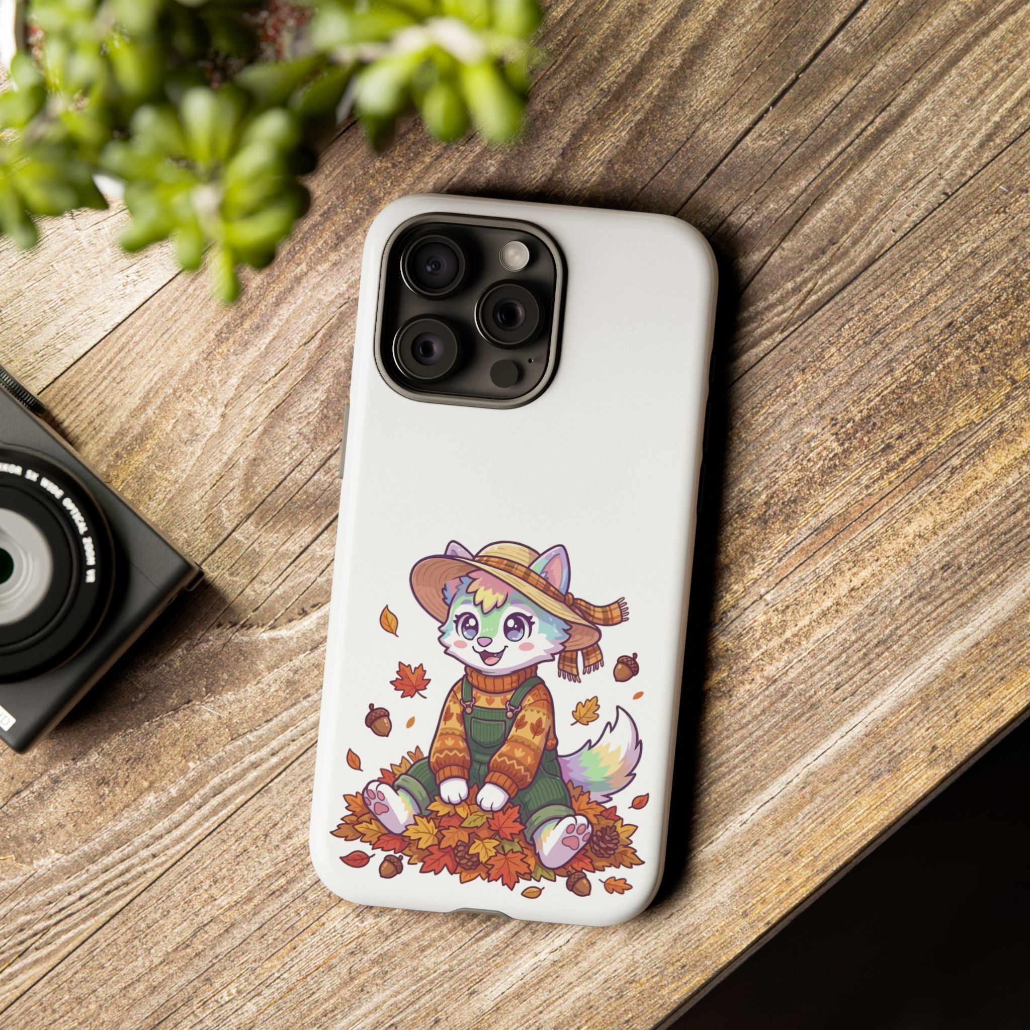 Autumn Fox Phone Case | Cute Fall Leaves Cat in Straw Hat iPhone | Samsung | Pixel Case