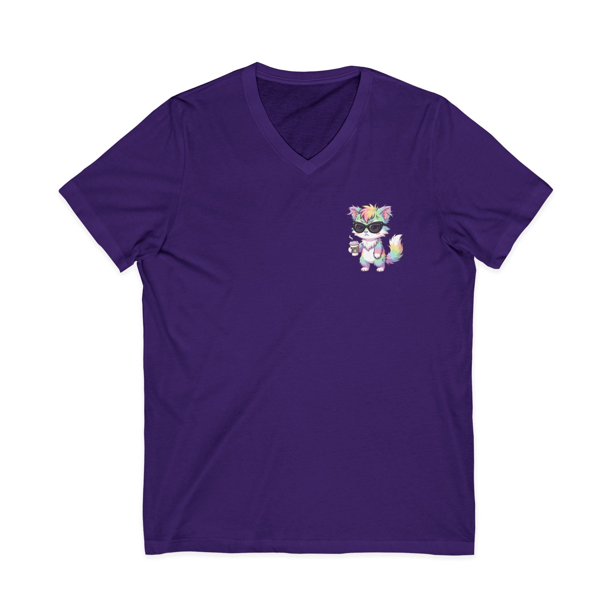 Cute Grumpy Rainbow Furry V-Neck Tee — Kawaii Graphic Shirt