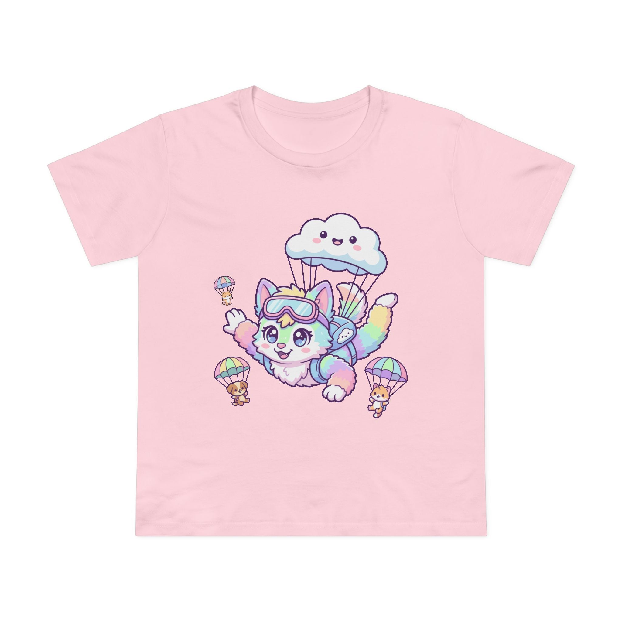 Pastel Rainbow Furry Skydiving Character Tee | Cute Pet Pals