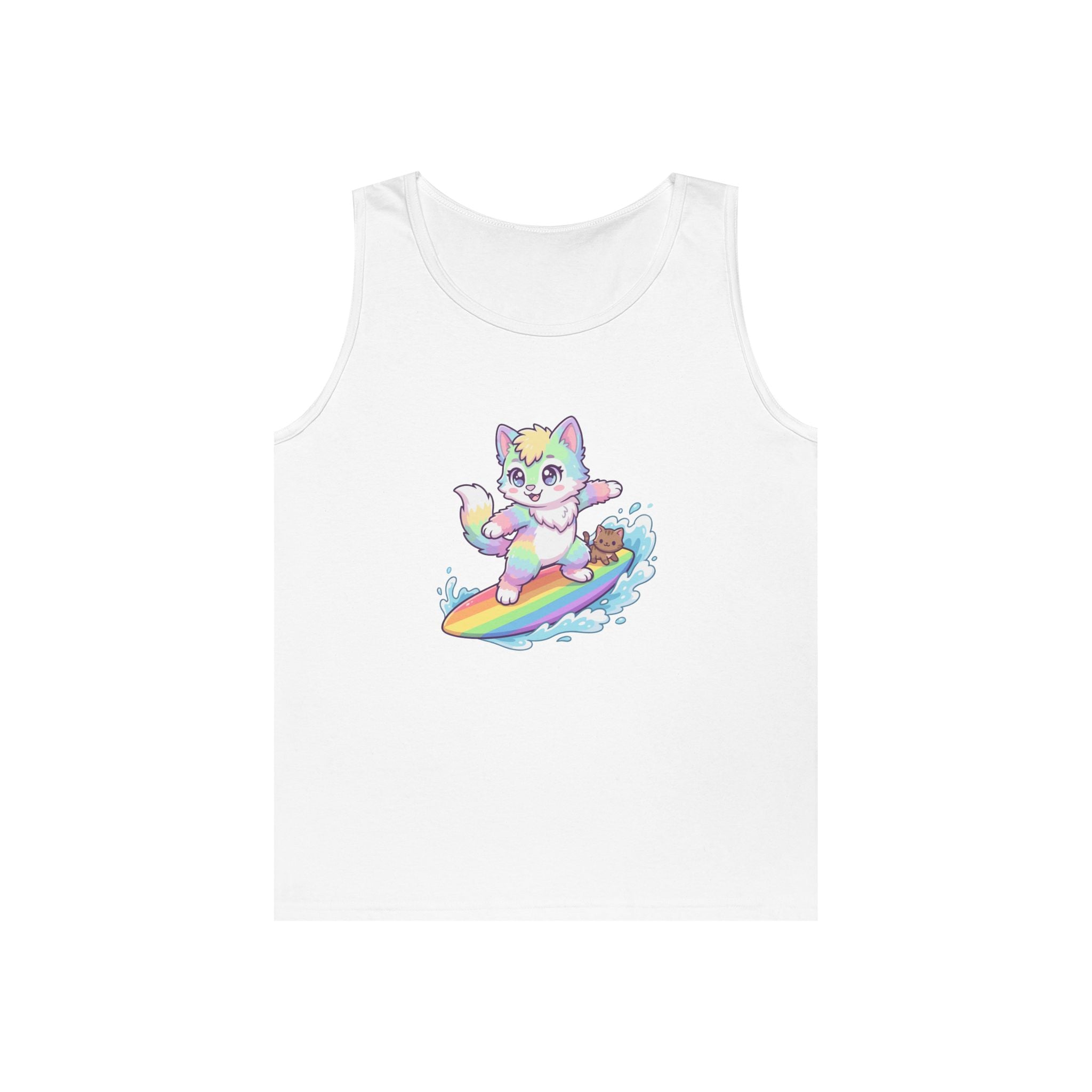 Kawaii Cat Surfing Rainbow Tank