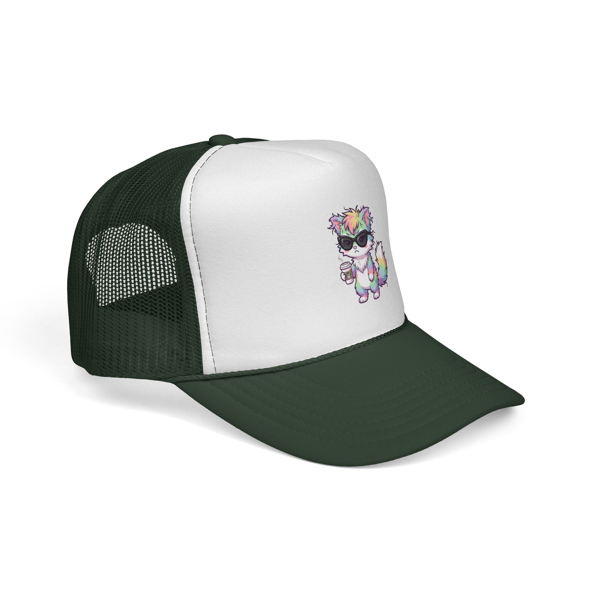 Grumpy Rainbow Furry Trucker Cap — Sunglasses Cute Mesh Back Hat