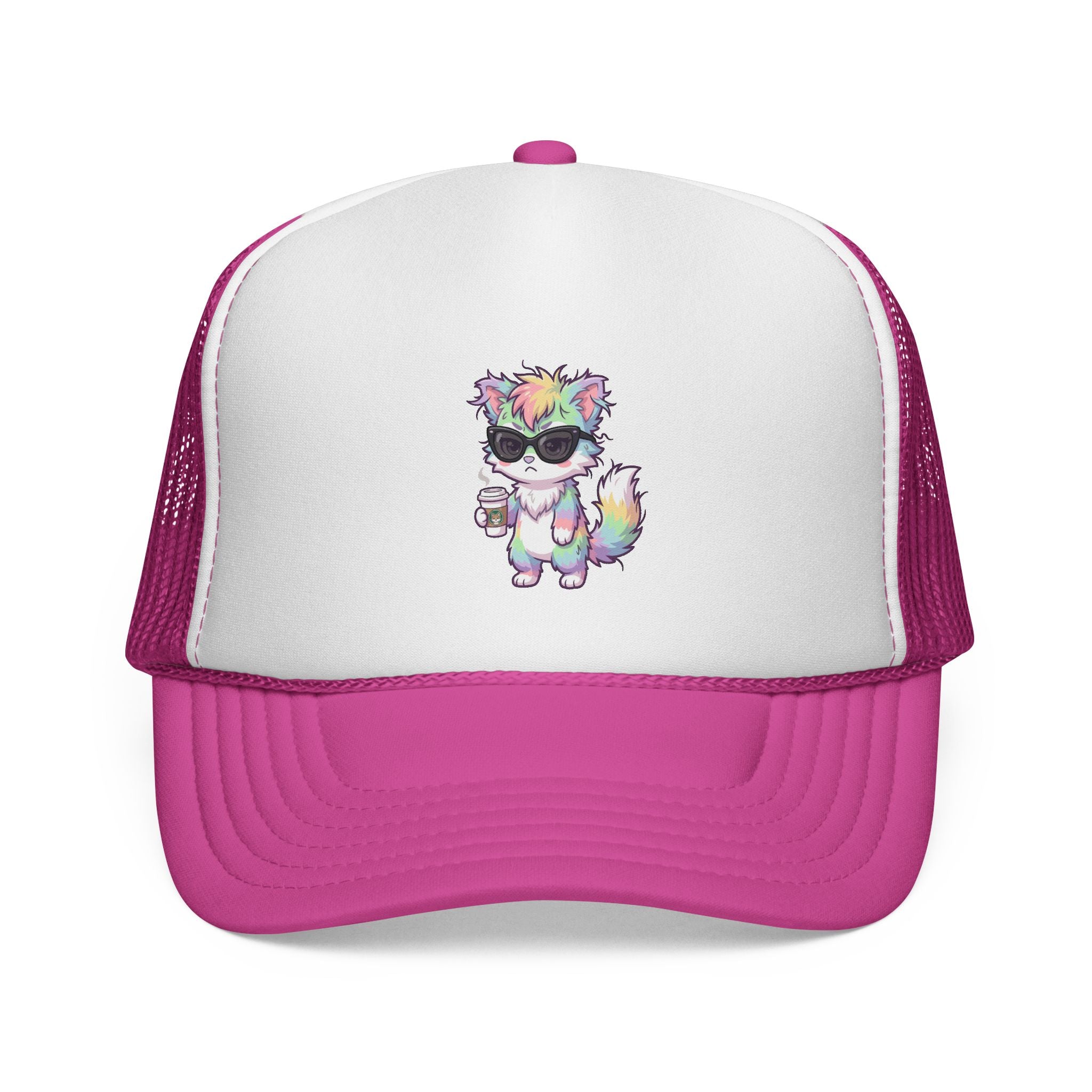 Grumpy Rainbow Furry Trucker Cap — Sunglasses Cute Mesh Back Hat