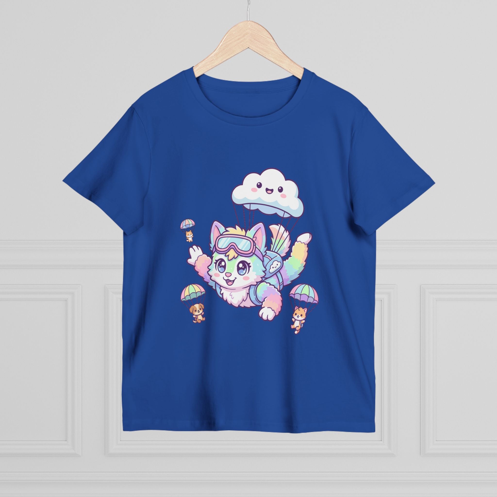 Pastel Rainbow Furry Skydiving Character Tee | Cute Pet Pals