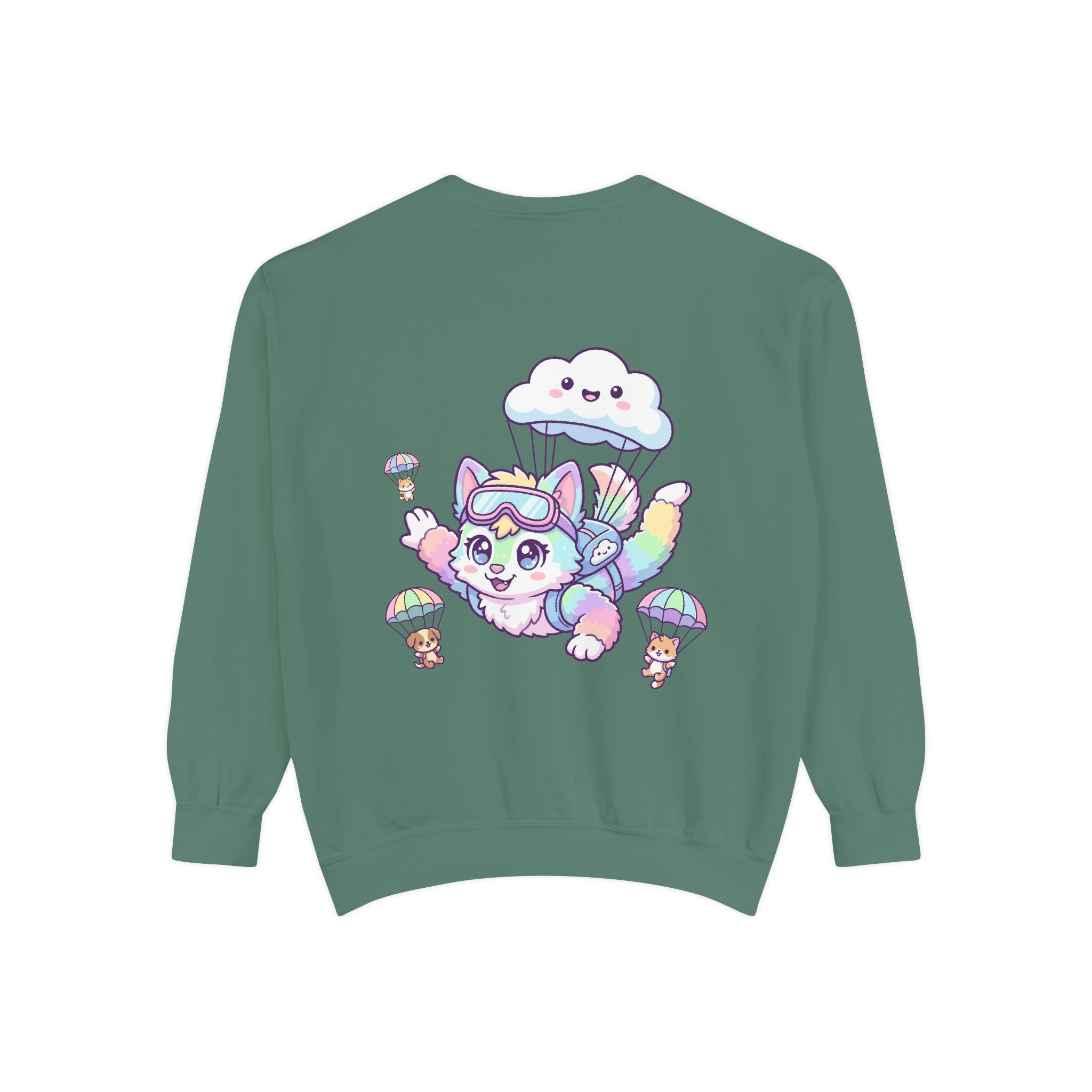 Cute Retro Rainbow Skydiving Furry Sweatshirt | Pocket Graphic T-Shirt