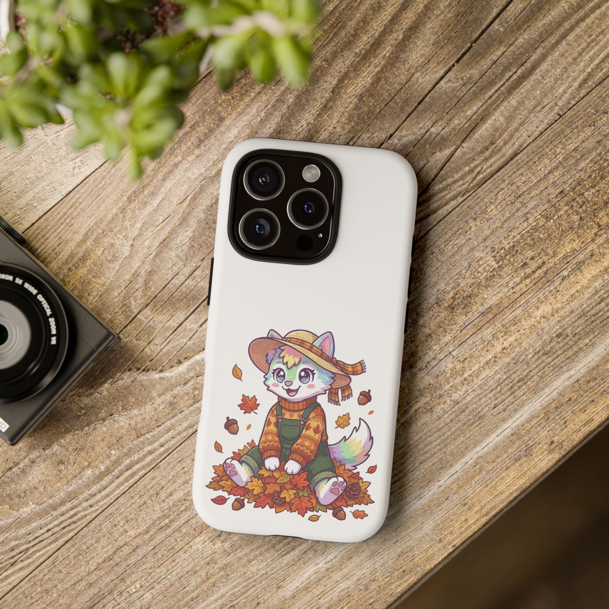 Autumn Fox Phone Case | Cute Fall Leaves Cat in Straw Hat iPhone | Samsung | Pixel Case