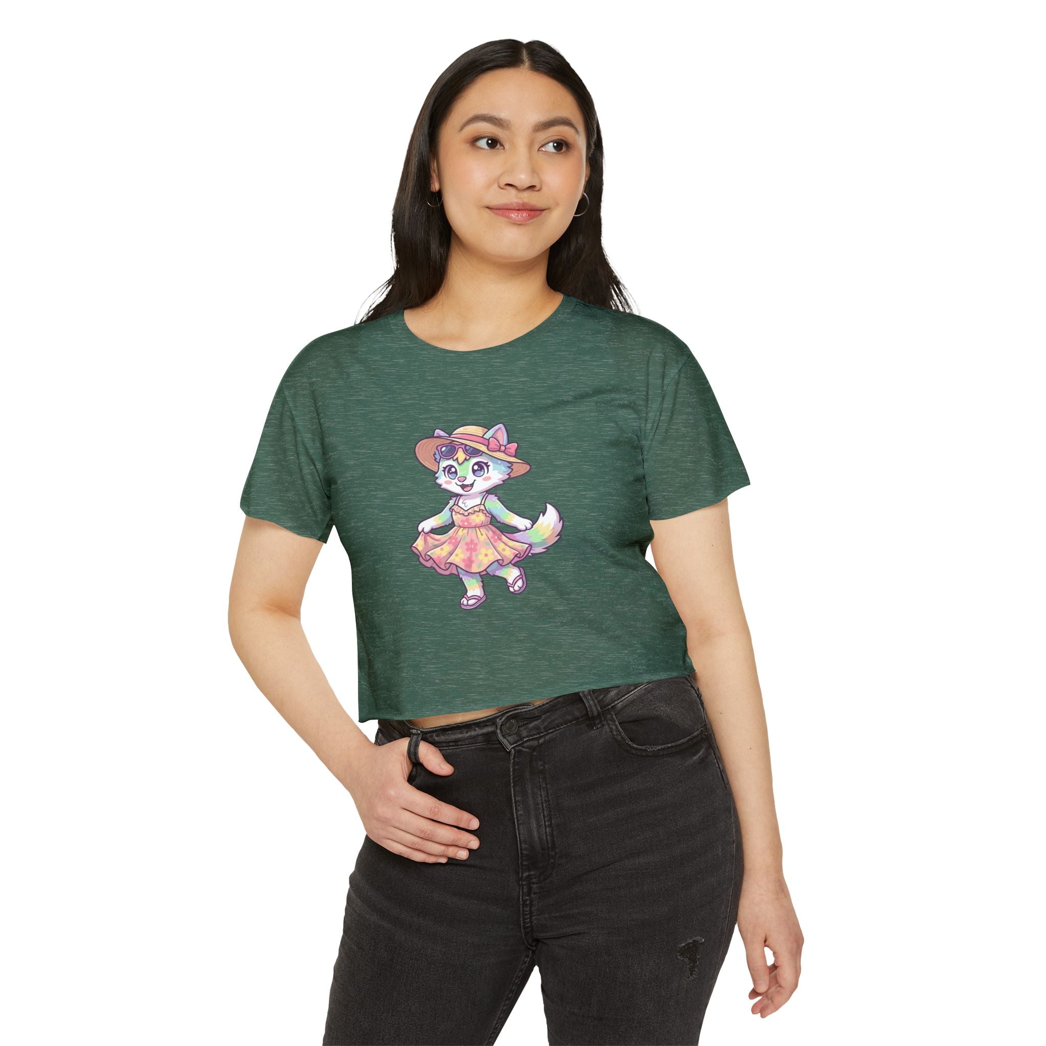 Summer Kawaii Festival Fox Crop Top — Cute Colorful Dancing Fox Graphic