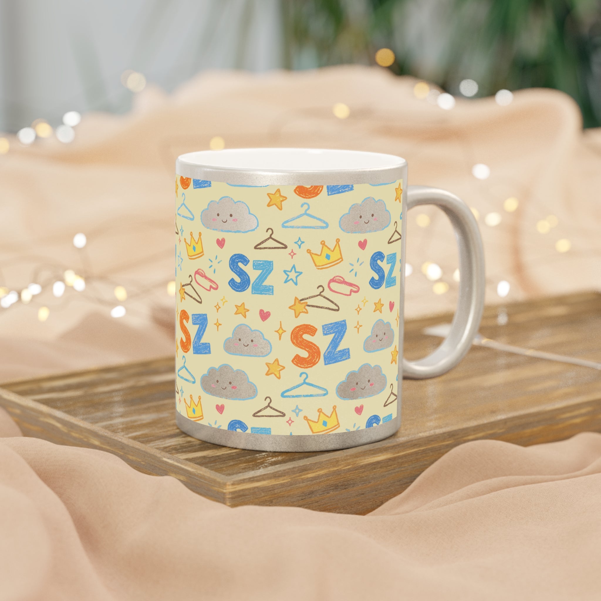 Metallic Mug — Playful Crayon 'SZ' Pattern (Silver/Gold)