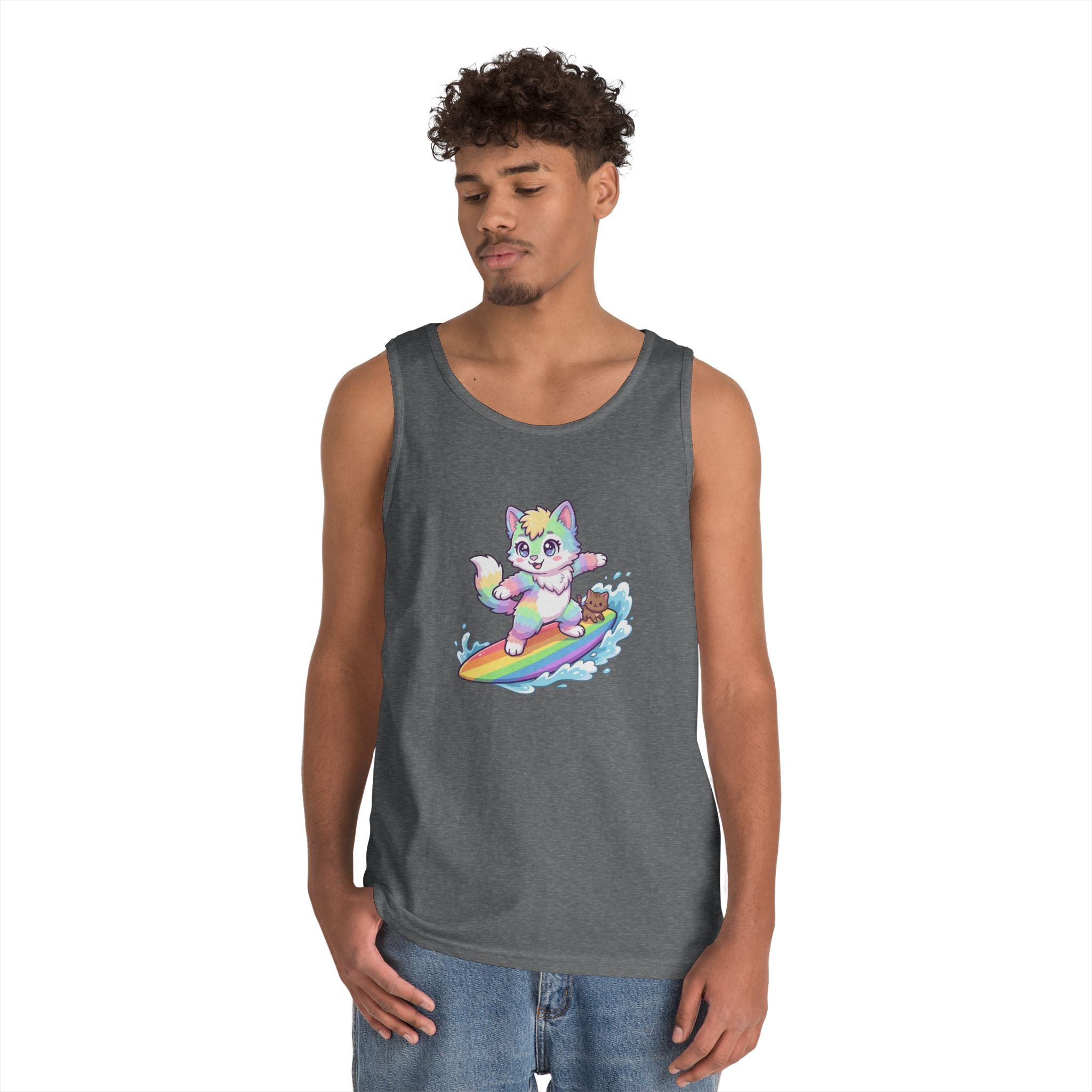Kawaii Cat Surfing Rainbow Tank