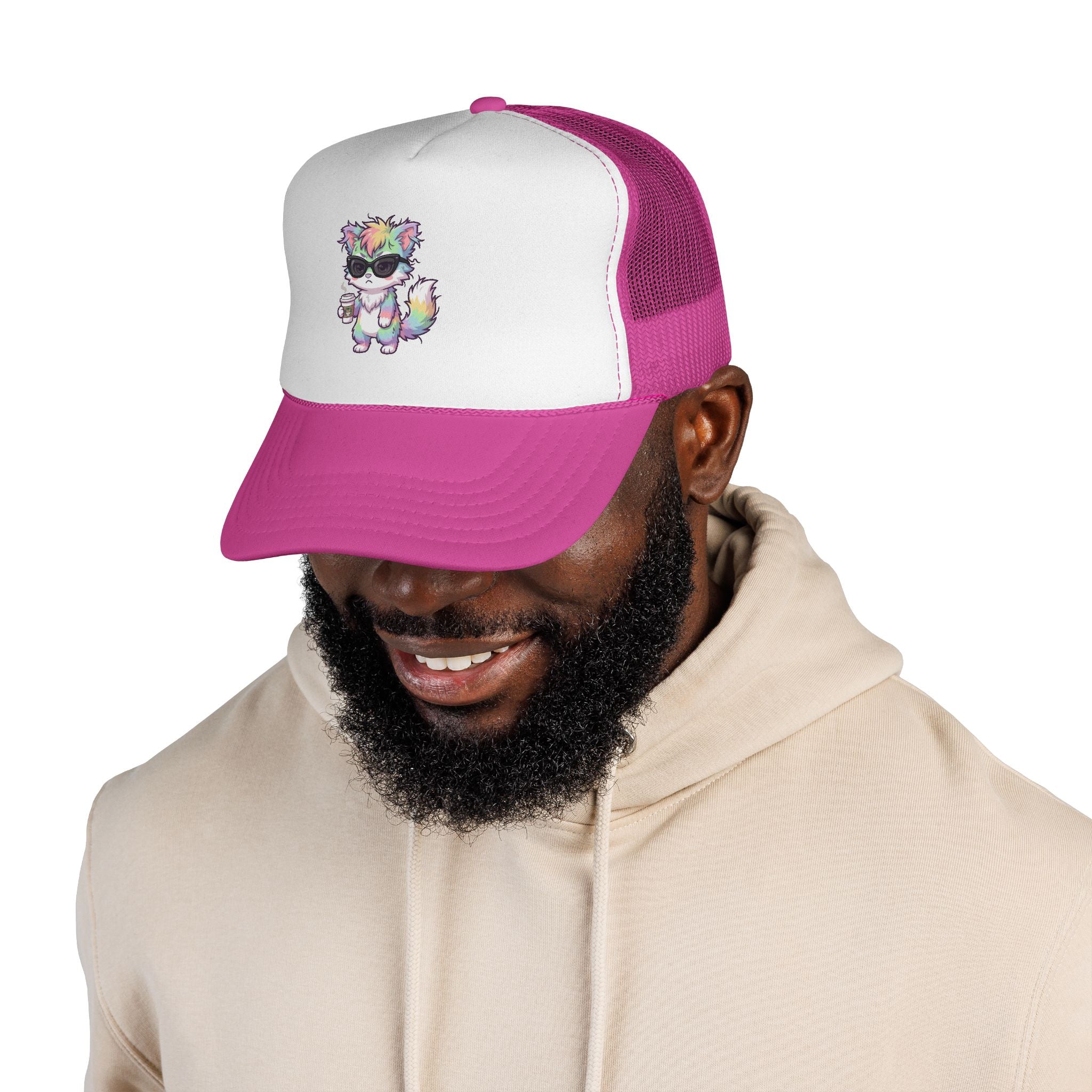 Grumpy Rainbow Furry Trucker Cap — Sunglasses Cute Mesh Back Hat