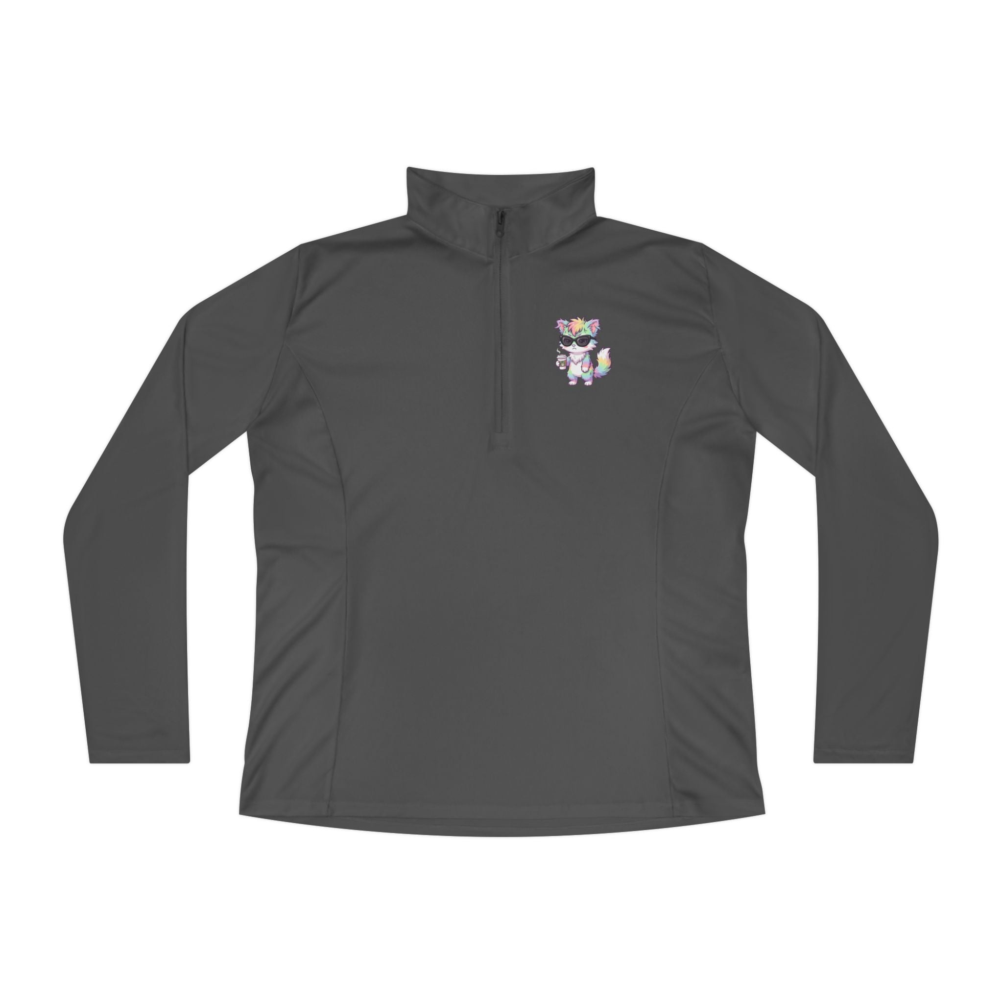 Cute Grumpy Rainbow Furry Ladies Quarter-Zip Pullover | Embroidered Pullover