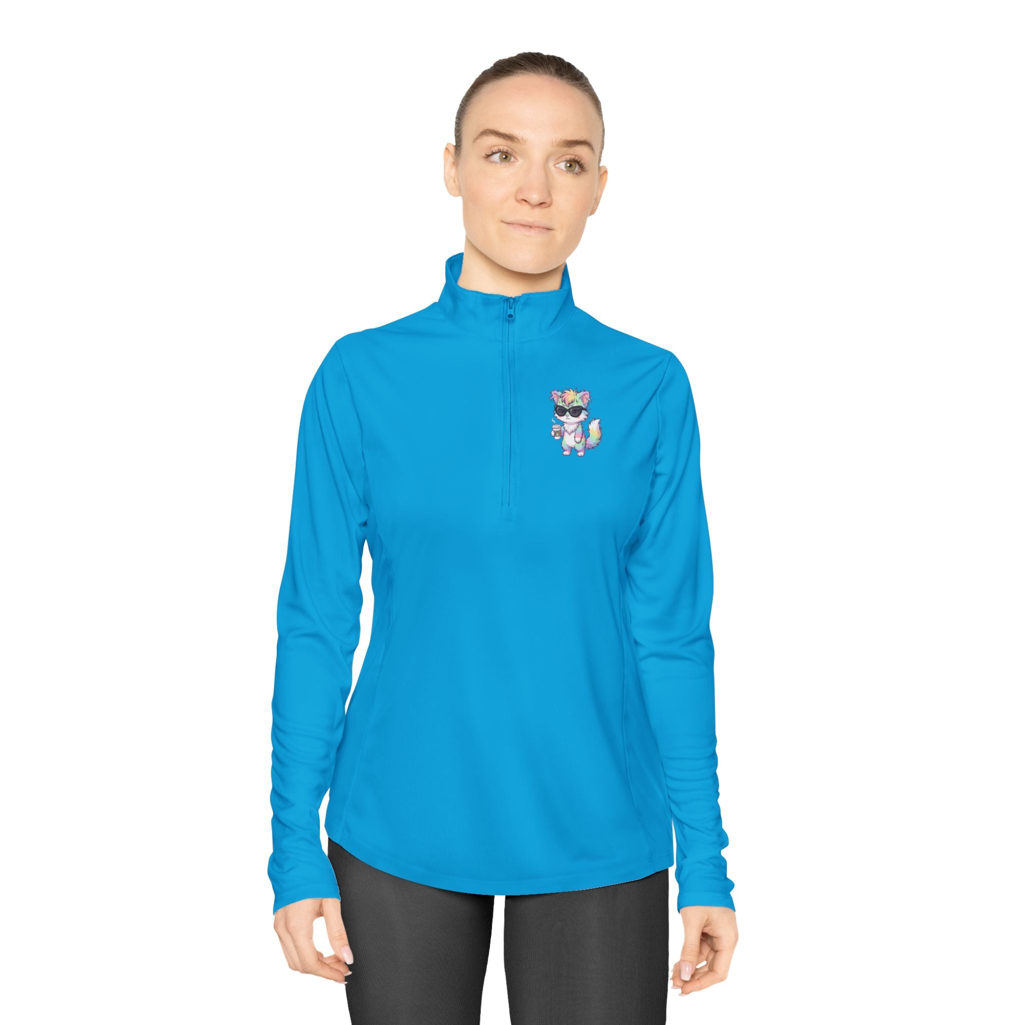 Cute Grumpy Rainbow Furry Ladies Quarter-Zip Pullover | Embroidered Pullover