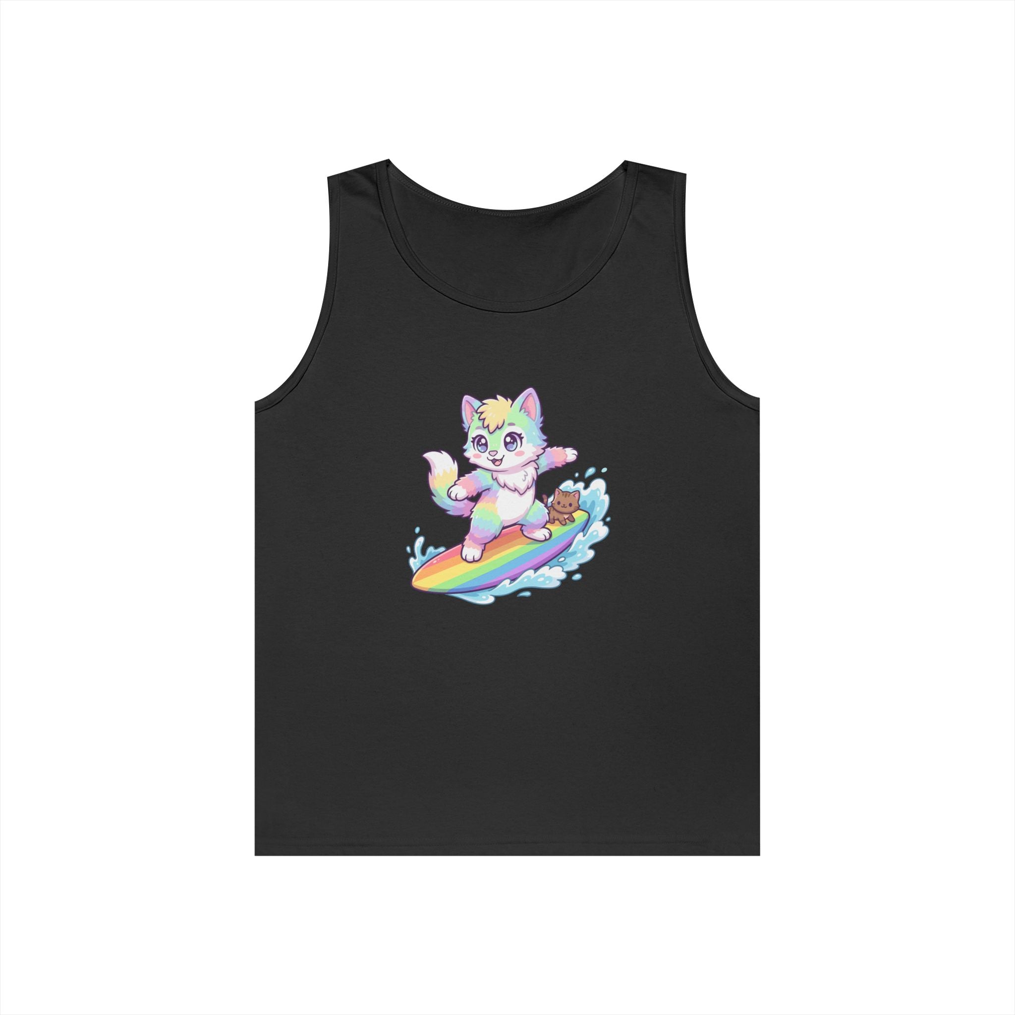 Kawaii Cat Surfing Rainbow Tank