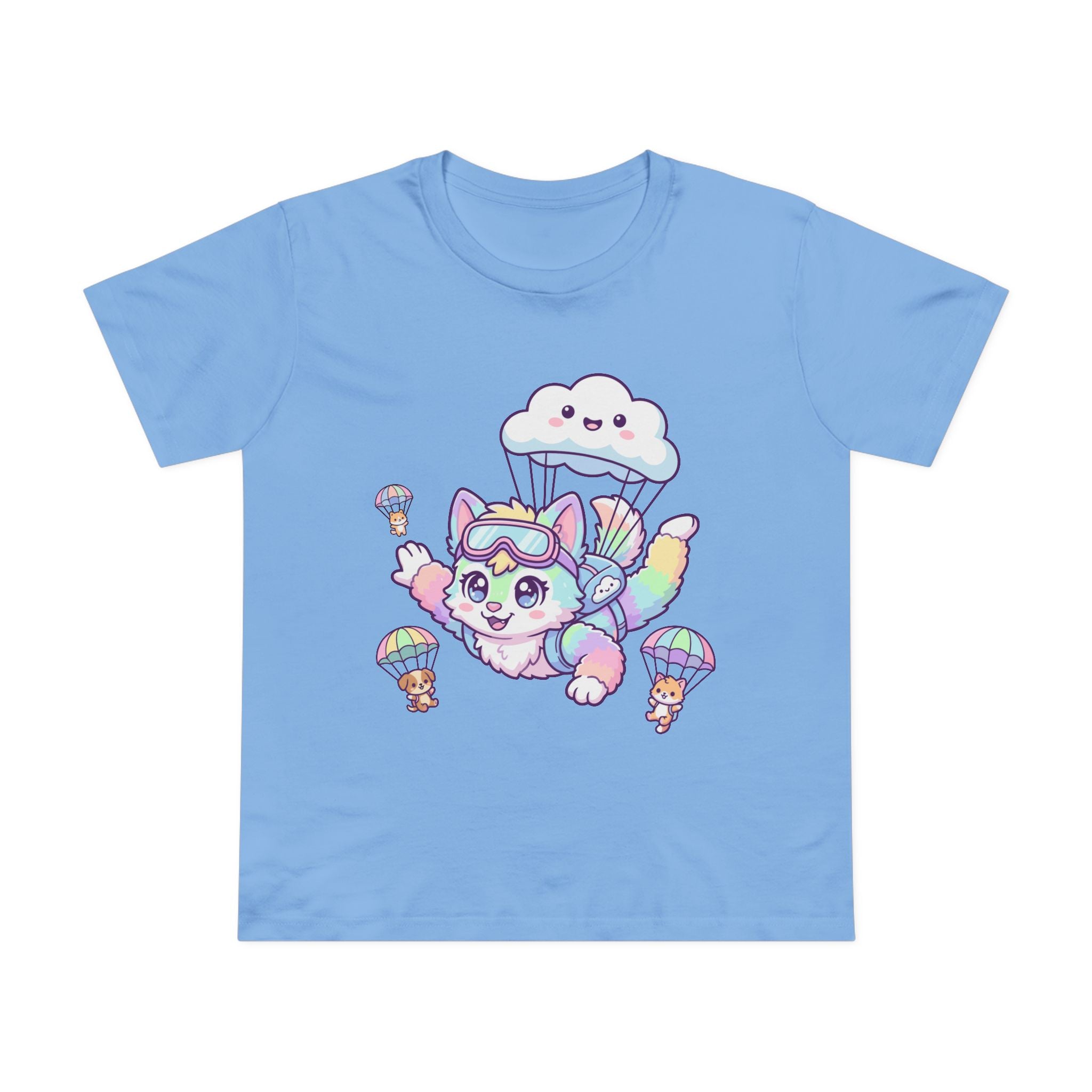 Pastel Rainbow Furry Skydiving Character Tee | Cute Pet Pals