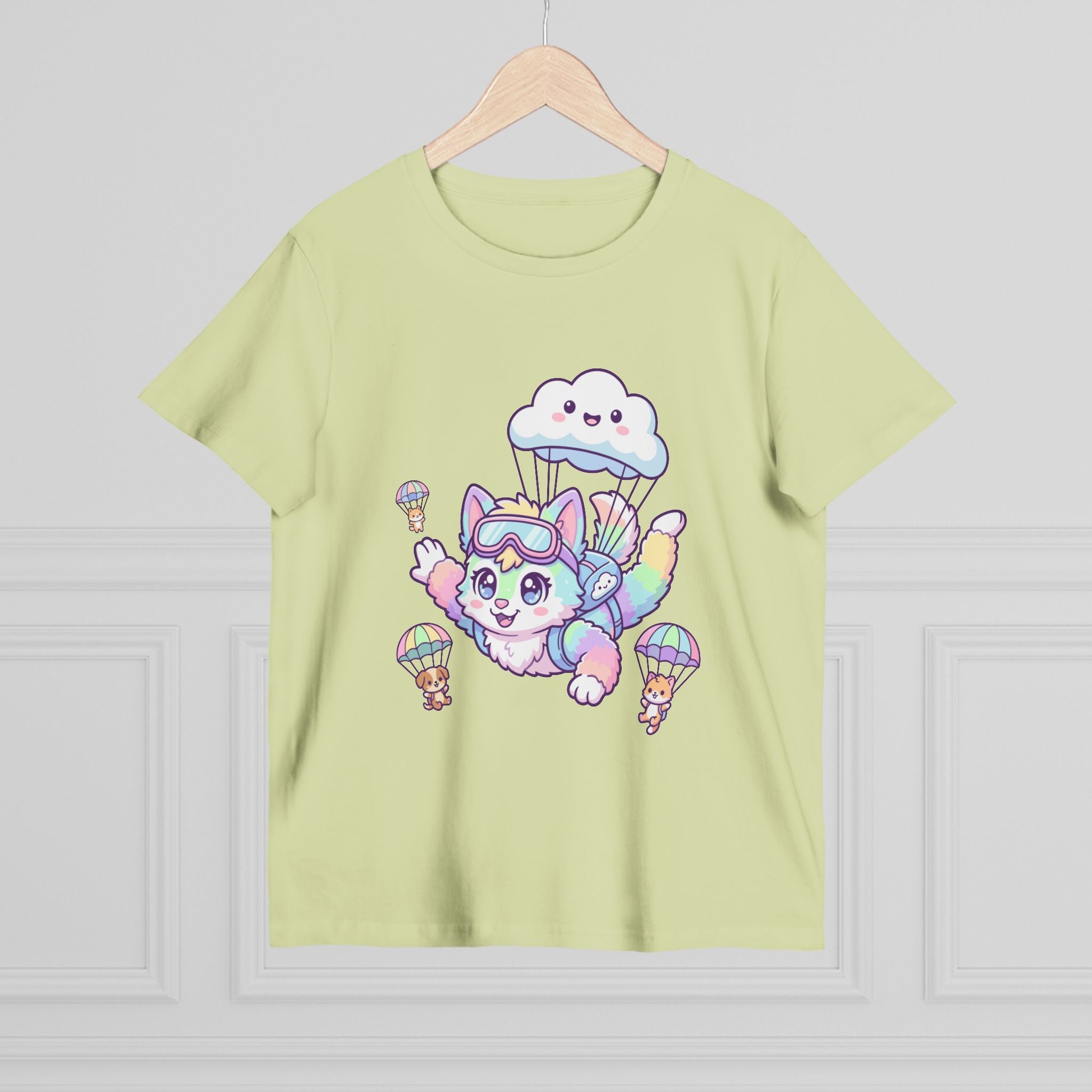 Pastel Rainbow Furry Skydiving Character Tee | Cute Pet Pals
