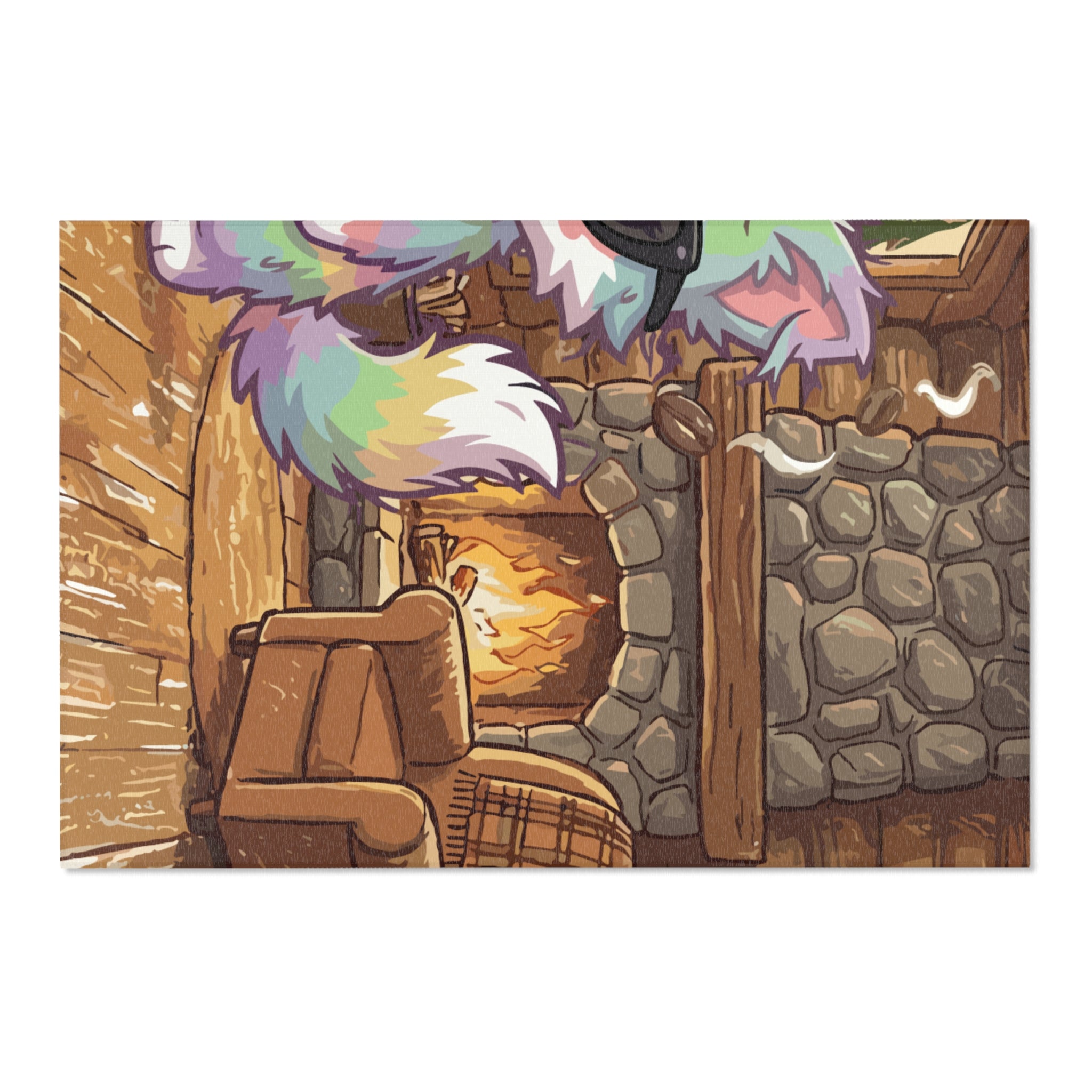 Cozy Cabin Rainbow Fox Area Rug — Cute Colorful Cat with Sunglasses Indoor Accent Mat