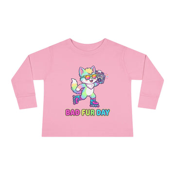 Toddler Long Sleeve Tee — "Bad Fur Day" Rainbow Roller Fox Kids Shirt