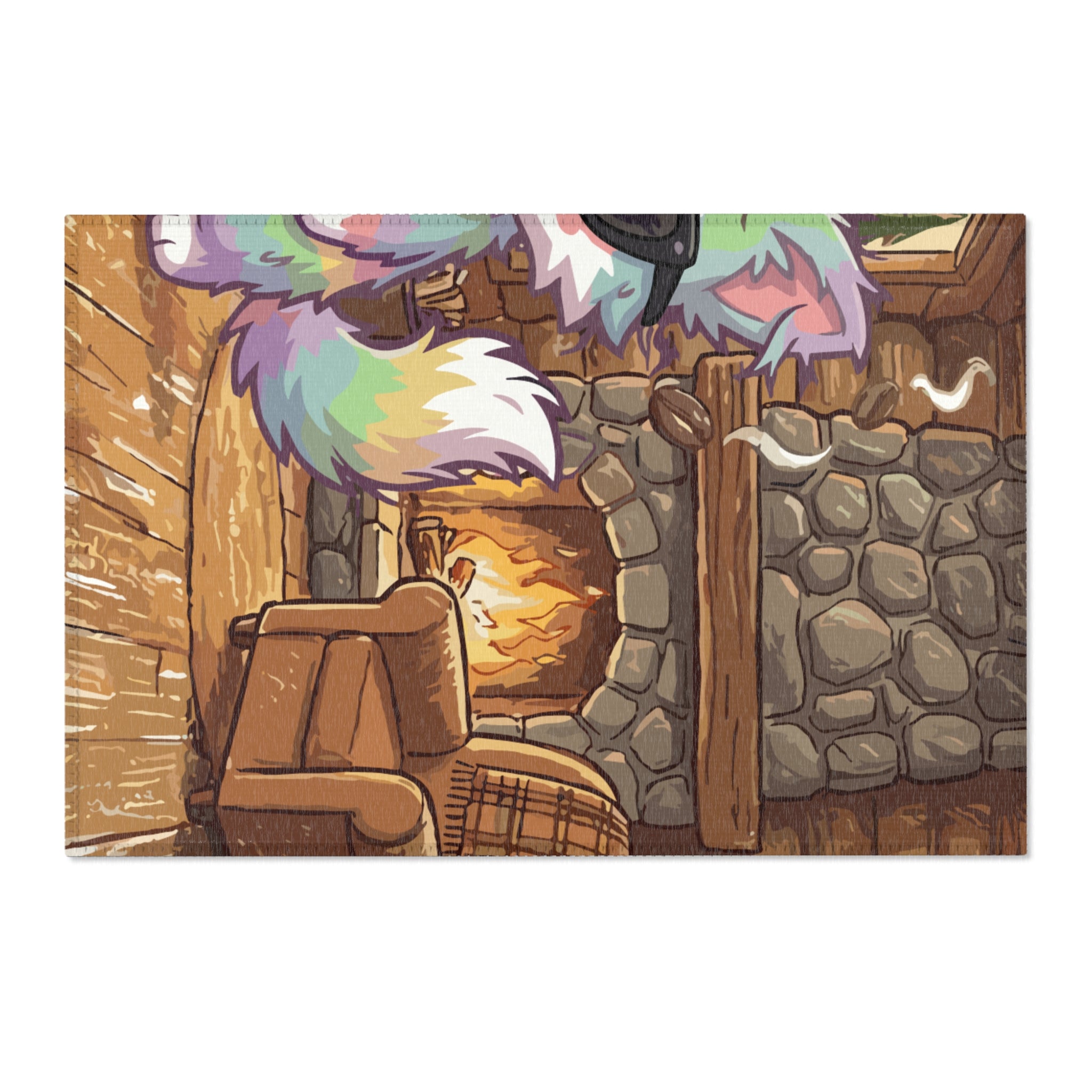 Cozy Cabin Rainbow Fox Area Rug — Cute Colorful Cat with Sunglasses Indoor Accent Mat