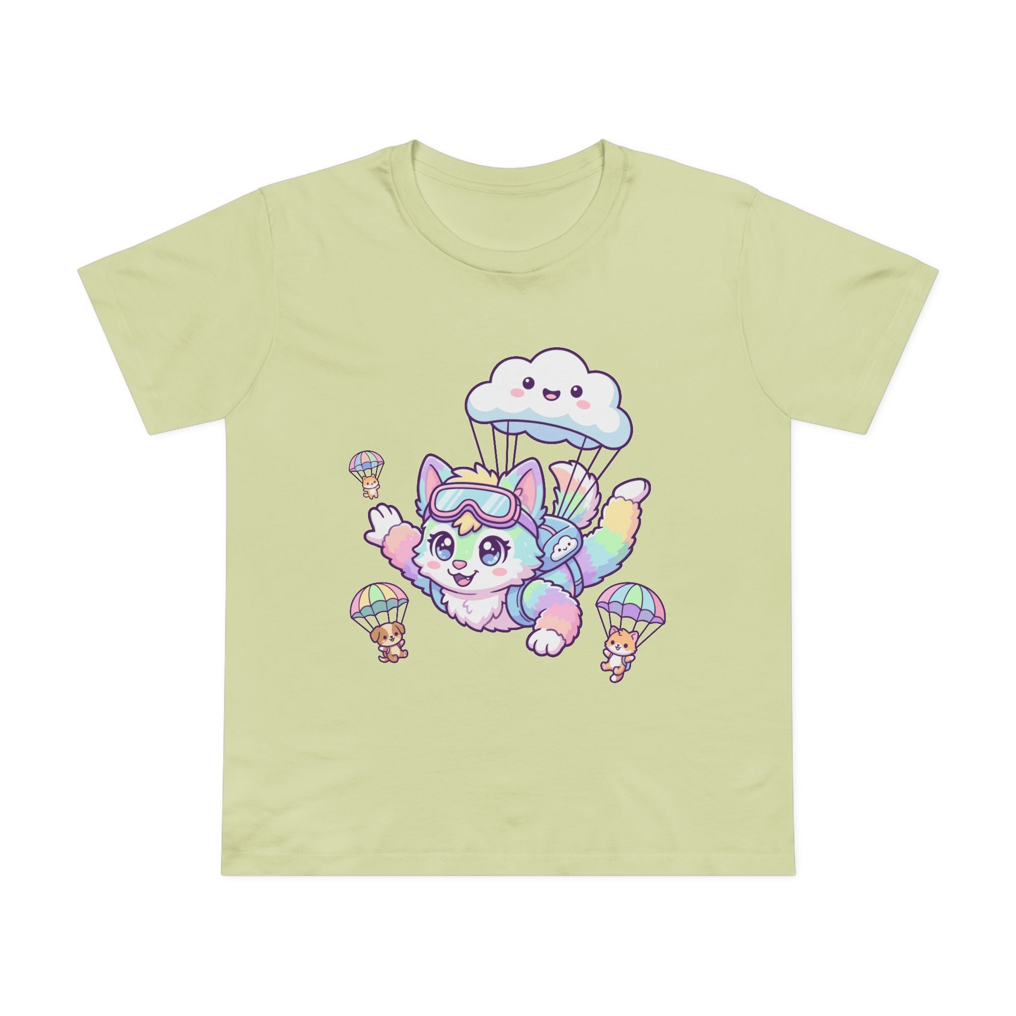 Pastel Rainbow Furry Skydiving Character Tee | Cute Pet Pals