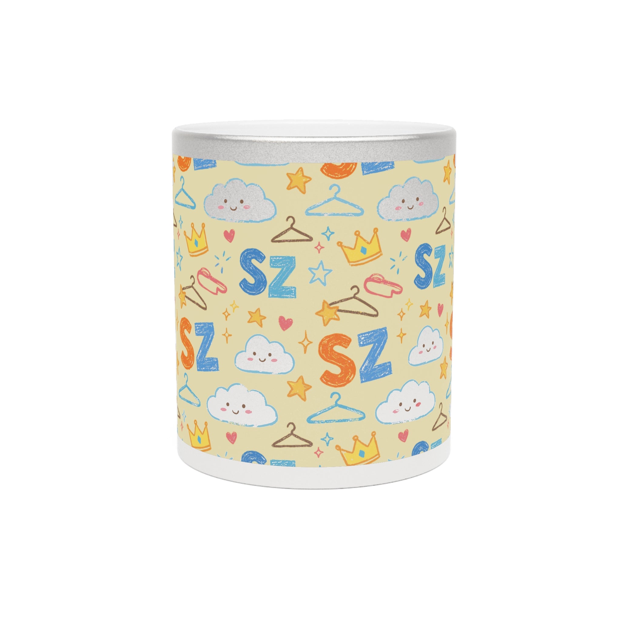 Metallic Mug — Playful Crayon 'SZ' Pattern (Silver/Gold)