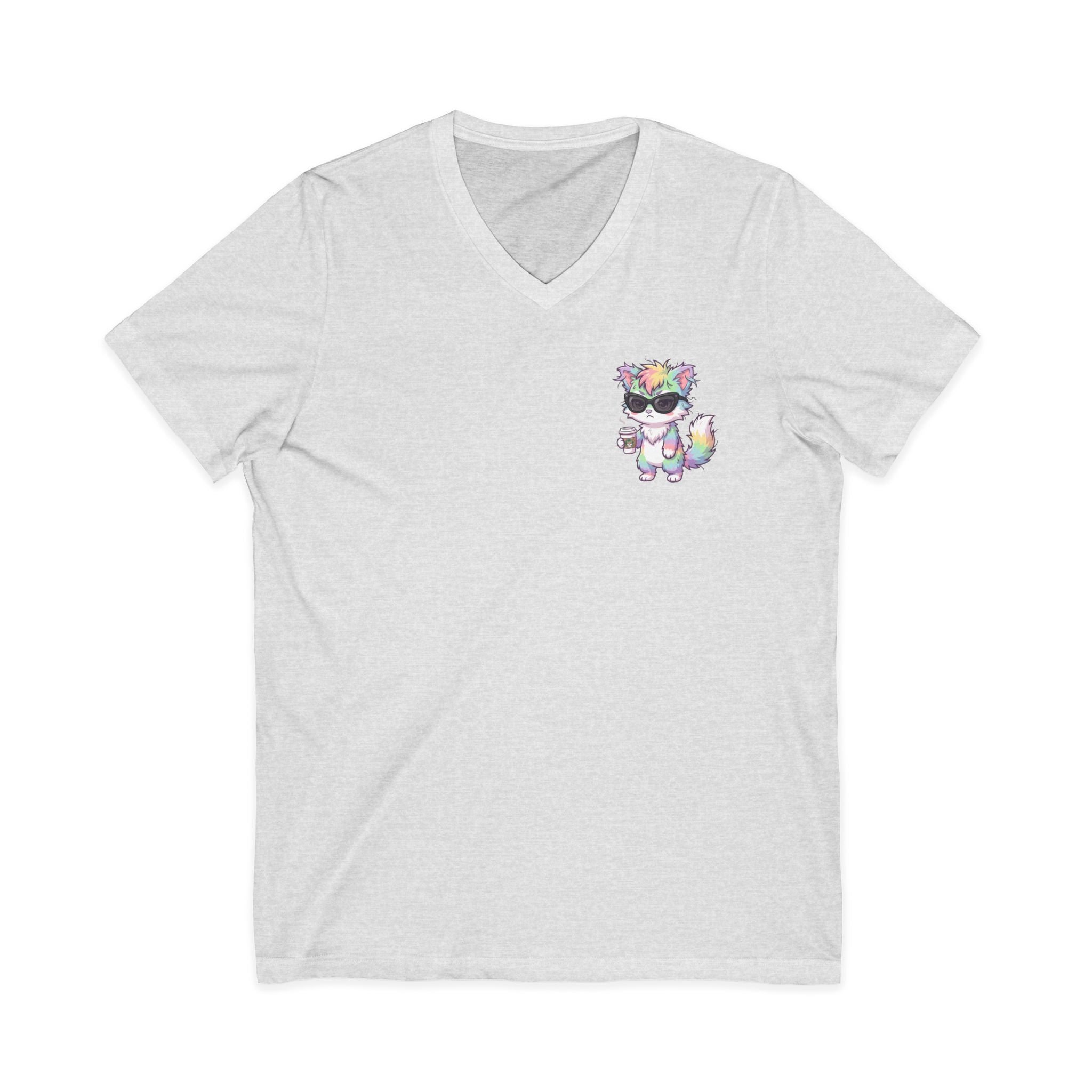 Cute Grumpy Rainbow Furry V-Neck Tee — Kawaii Graphic Shirt