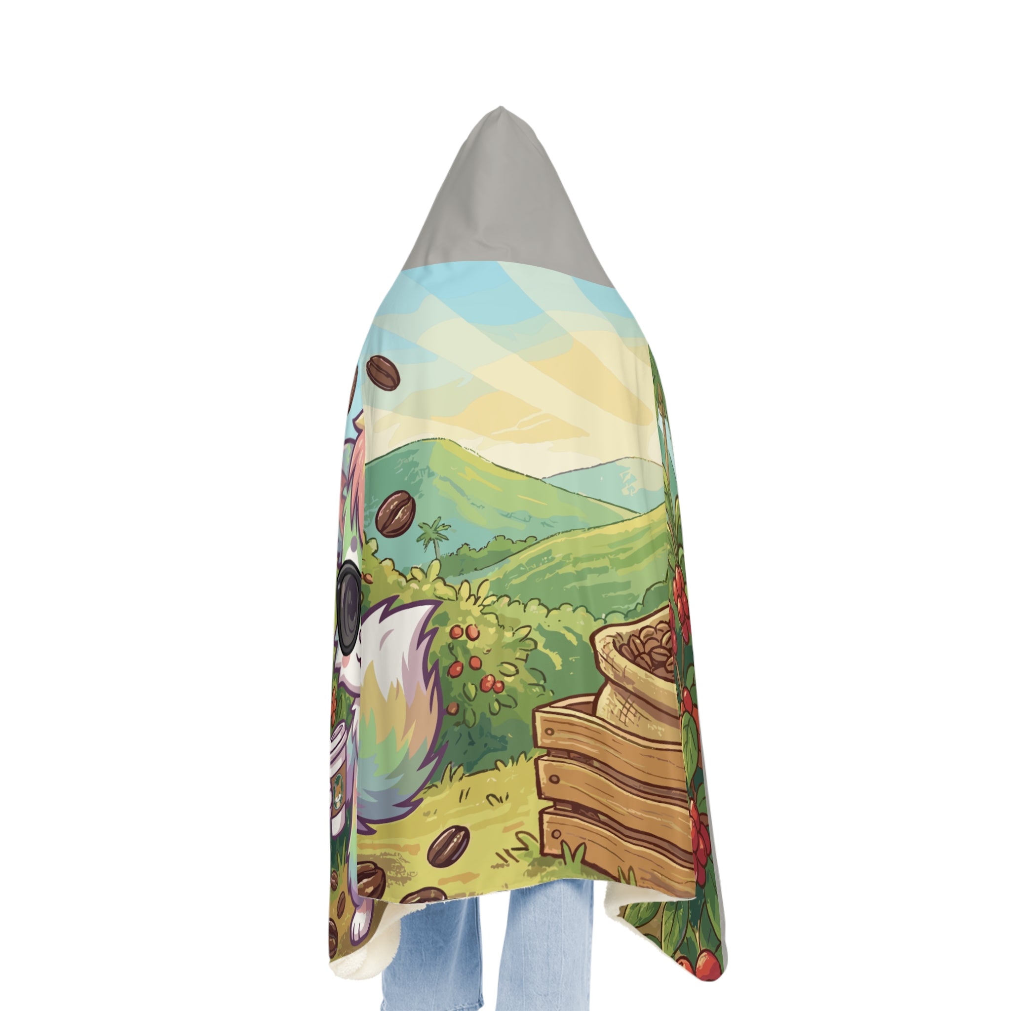 Hooded Blanket - Cute Coffee Fox Coffee Farm Hooded Snuggle Blanket