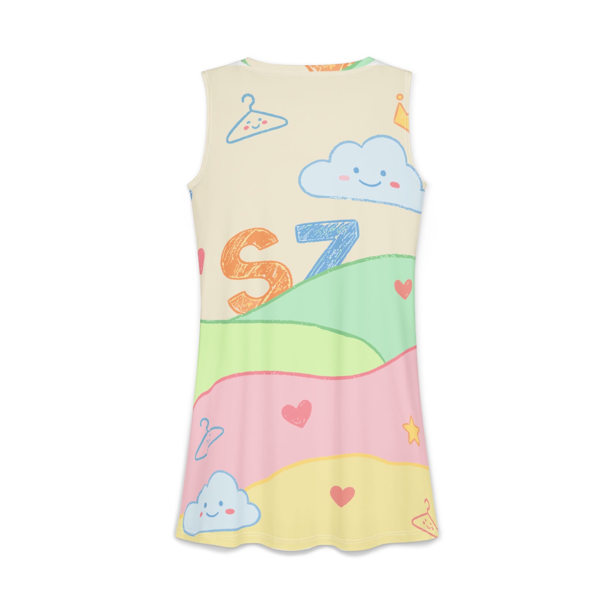 Pastel Cloud Print Dress — Cute Rainbow AOP Women's Casual Dress