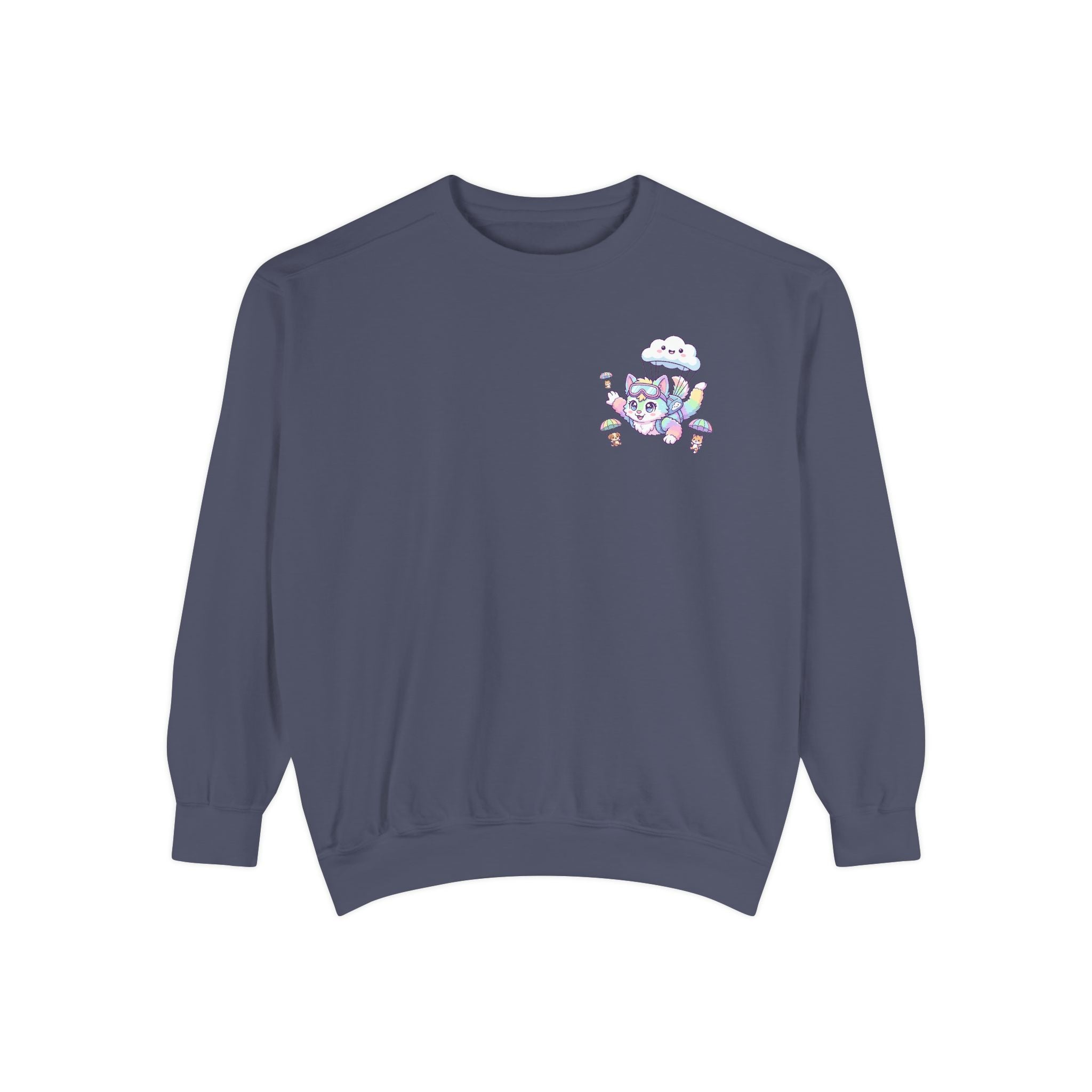 Cute Retro Rainbow Skydiving Furry Sweatshirt | Pocket Graphic T-Shirt