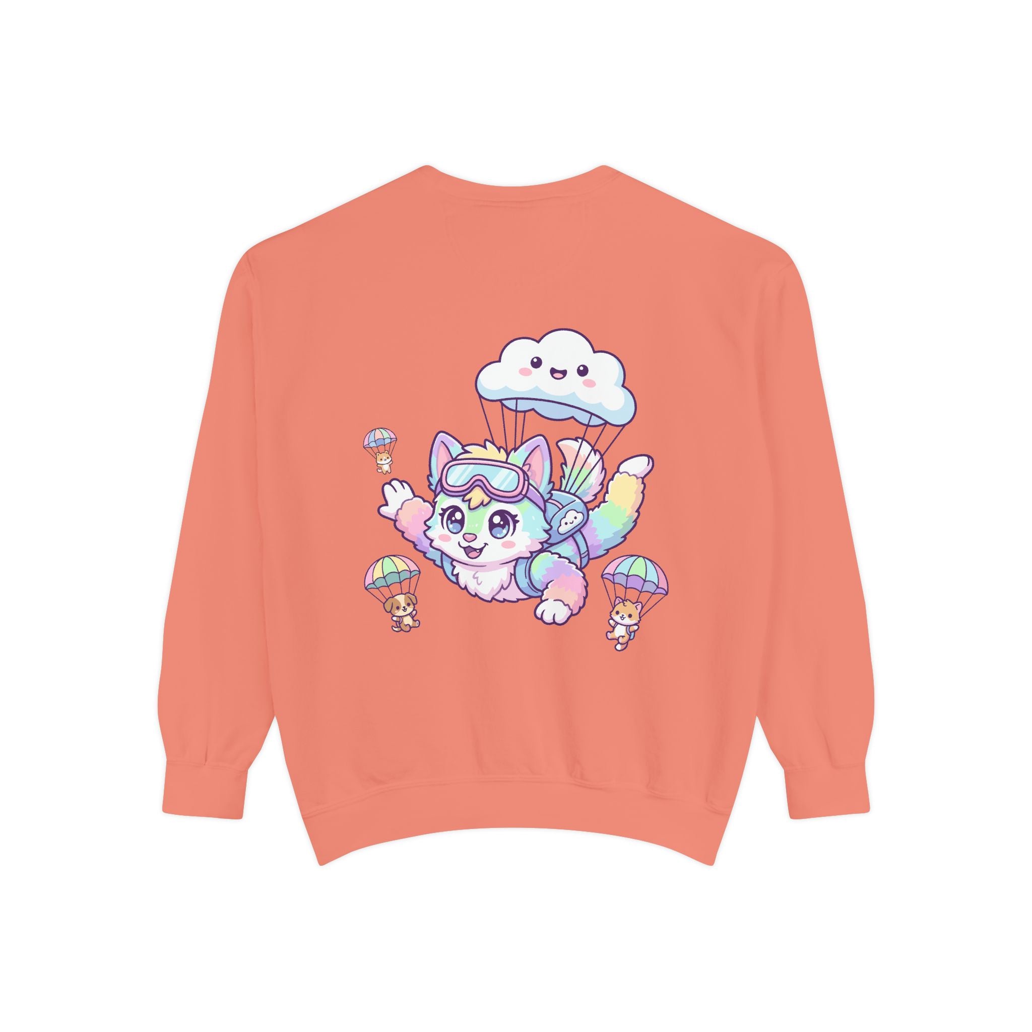 Cute Retro Rainbow Skydiving Furry Sweatshirt | Pocket Graphic T-Shirt