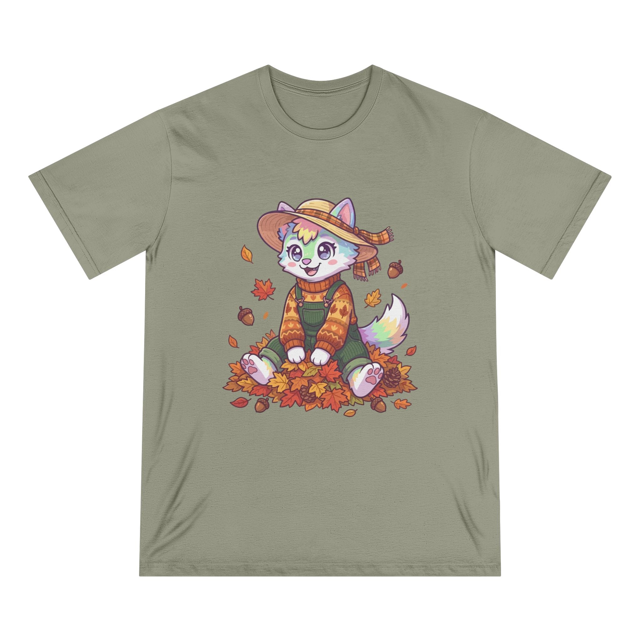 Autumn Fox Tee — Cute Fall Rainbow Pup with Leaves