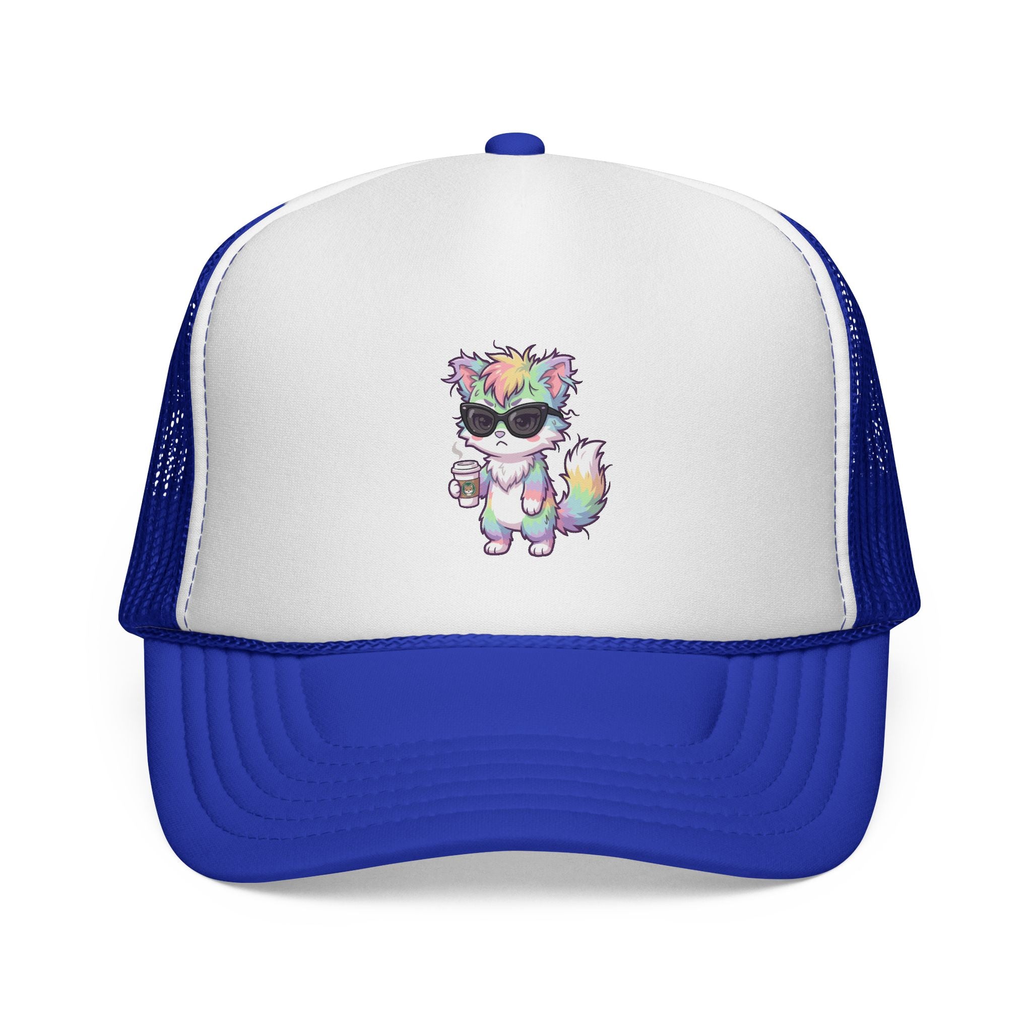 Grumpy Rainbow Furry Trucker Cap — Sunglasses Cute Mesh Back Hat