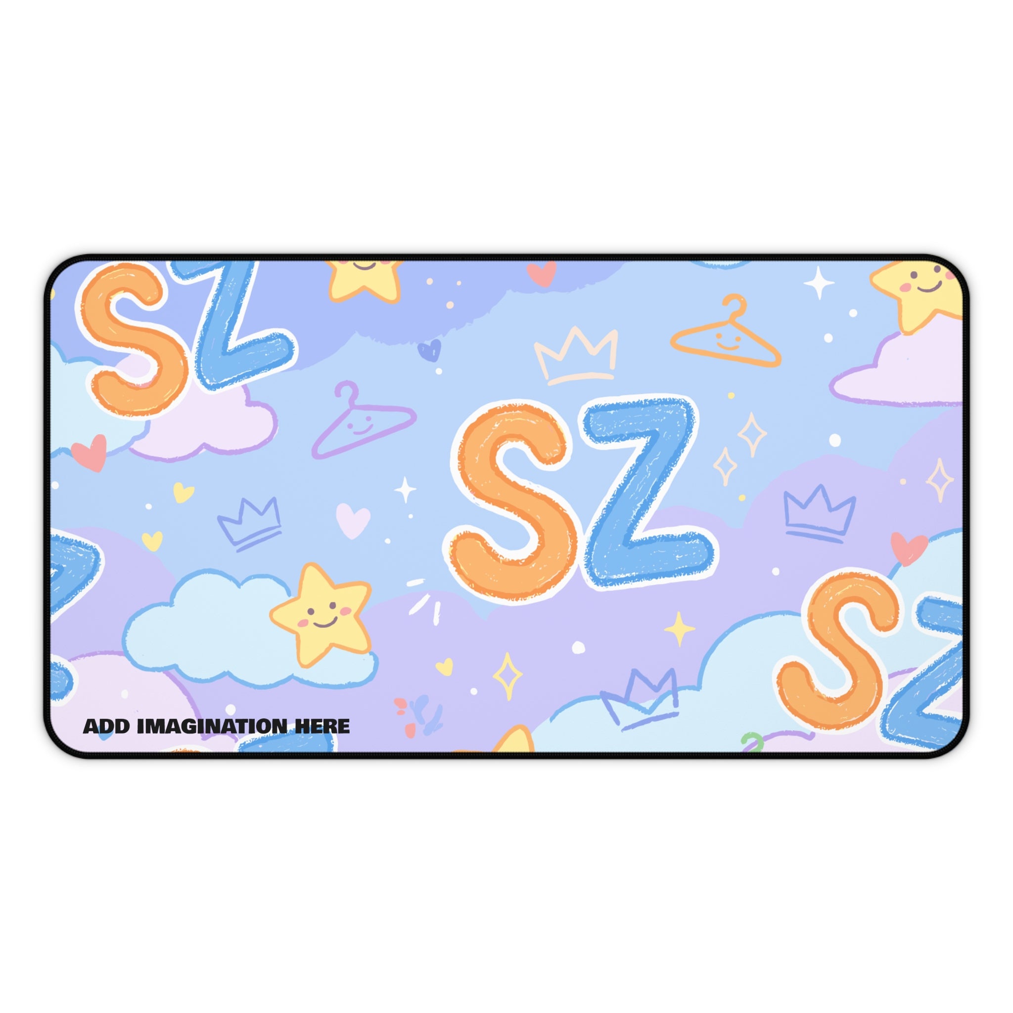 Cute Pastel 'SZ' Desk Mat — Kawaii Stars & Clouds Mouse Pad