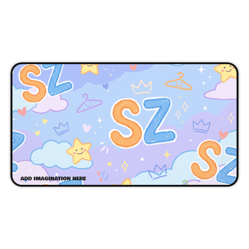 Cute Pastel 'SZ' Desk Mat — Kawaii Stars & Clouds Mouse Pad