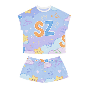 Cute Pastel 'SZ' Short Pajama Set — Women's Sleepwear, Star & Cloud Lounge Shorts Top