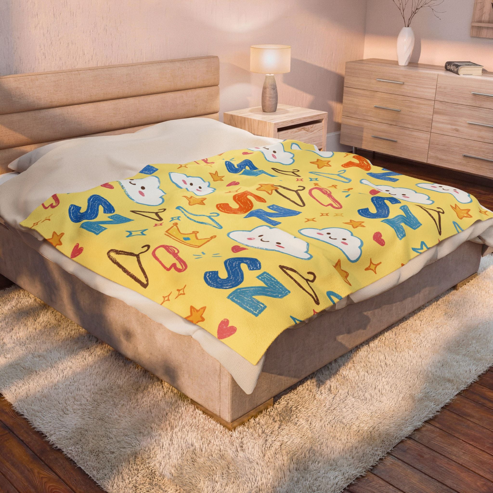 Plush Blanket - Yellow Sleepy Clouds & 'Zs' Kids Velveteen Throw
