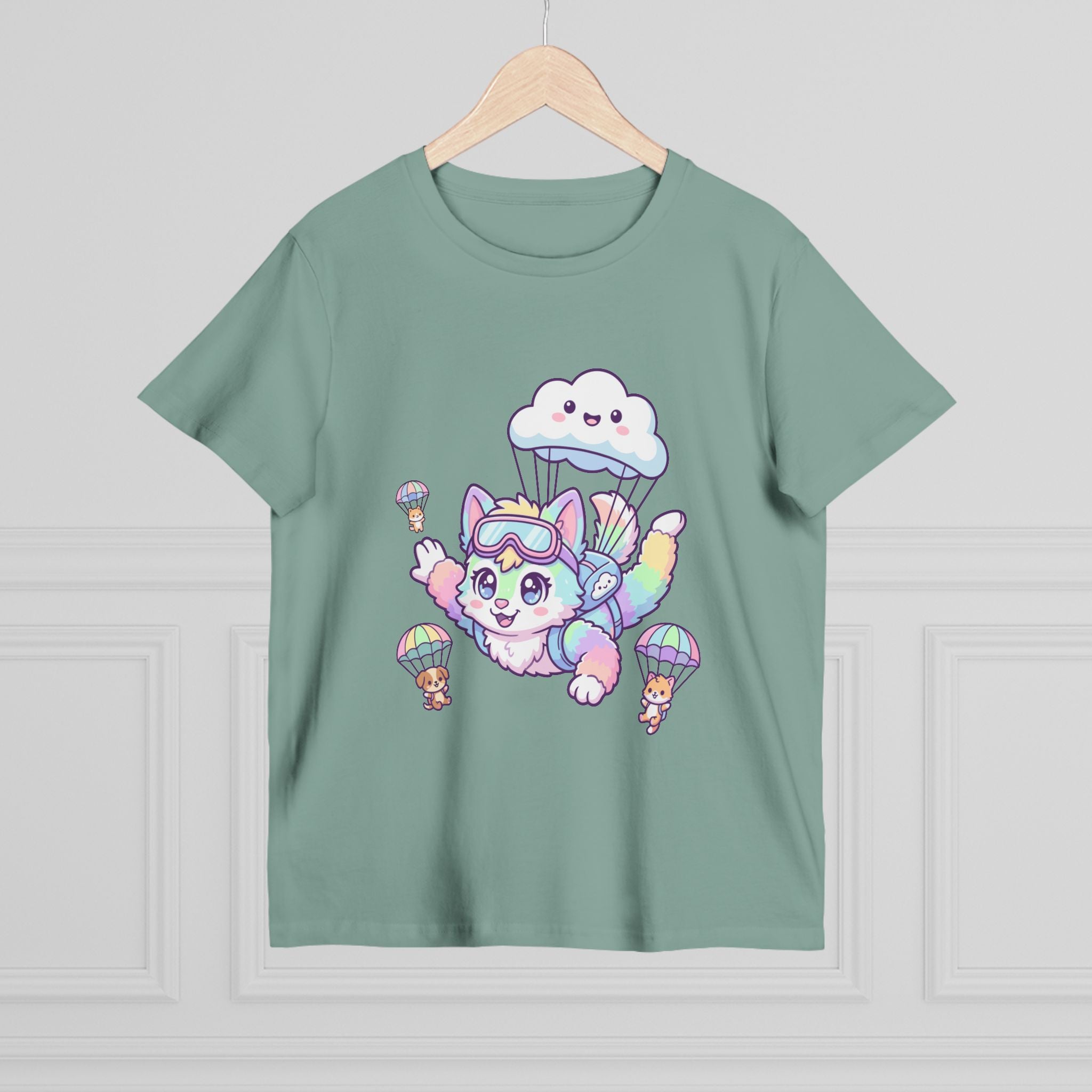 Pastel Rainbow Furry Skydiving Character Tee | Cute Pet Pals