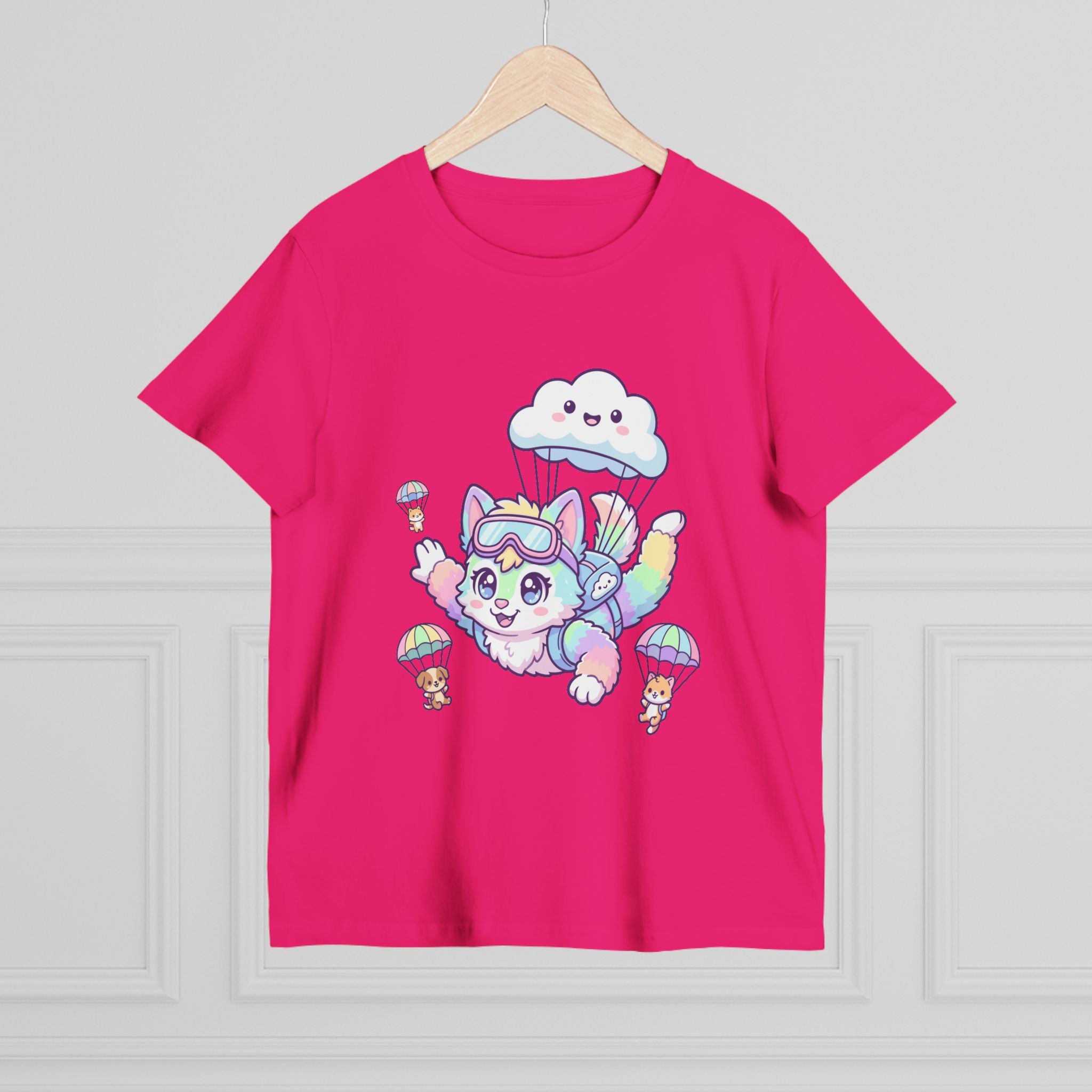 Pastel Rainbow Furry Skydiving Character Tee | Cute Pet Pals