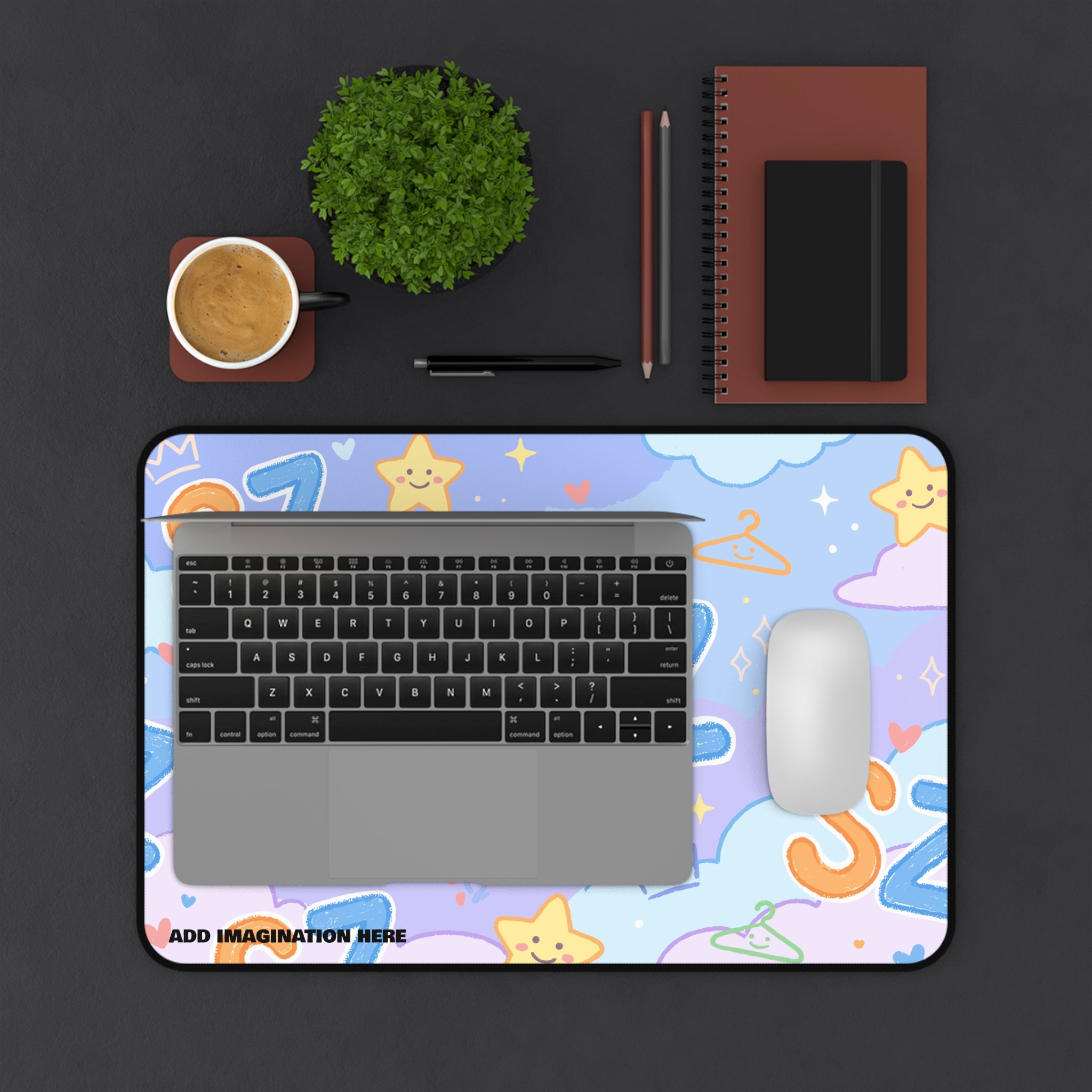 Cute Pastel 'SZ' Desk Mat — Kawaii Stars & Clouds Mouse Pad