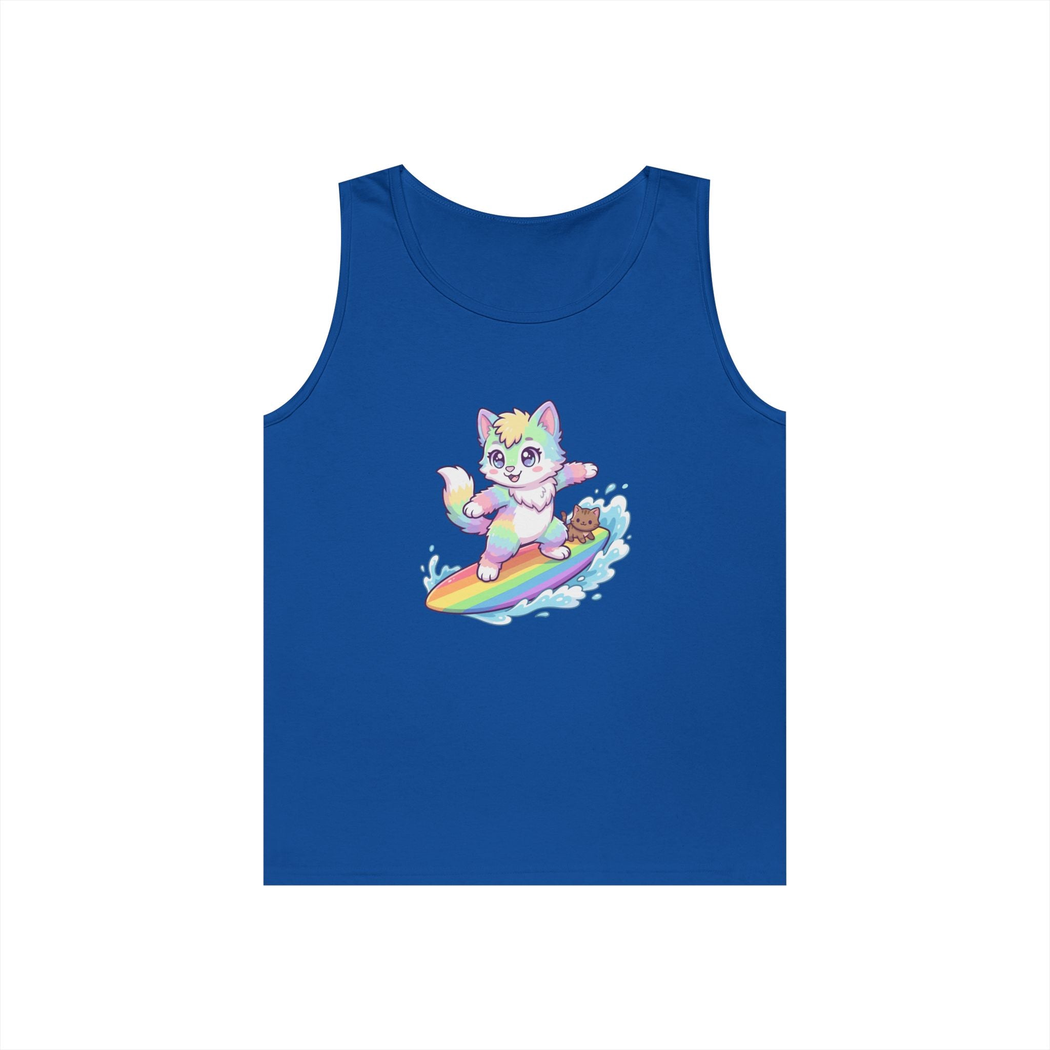 Kawaii Cat Surfing Rainbow Tank