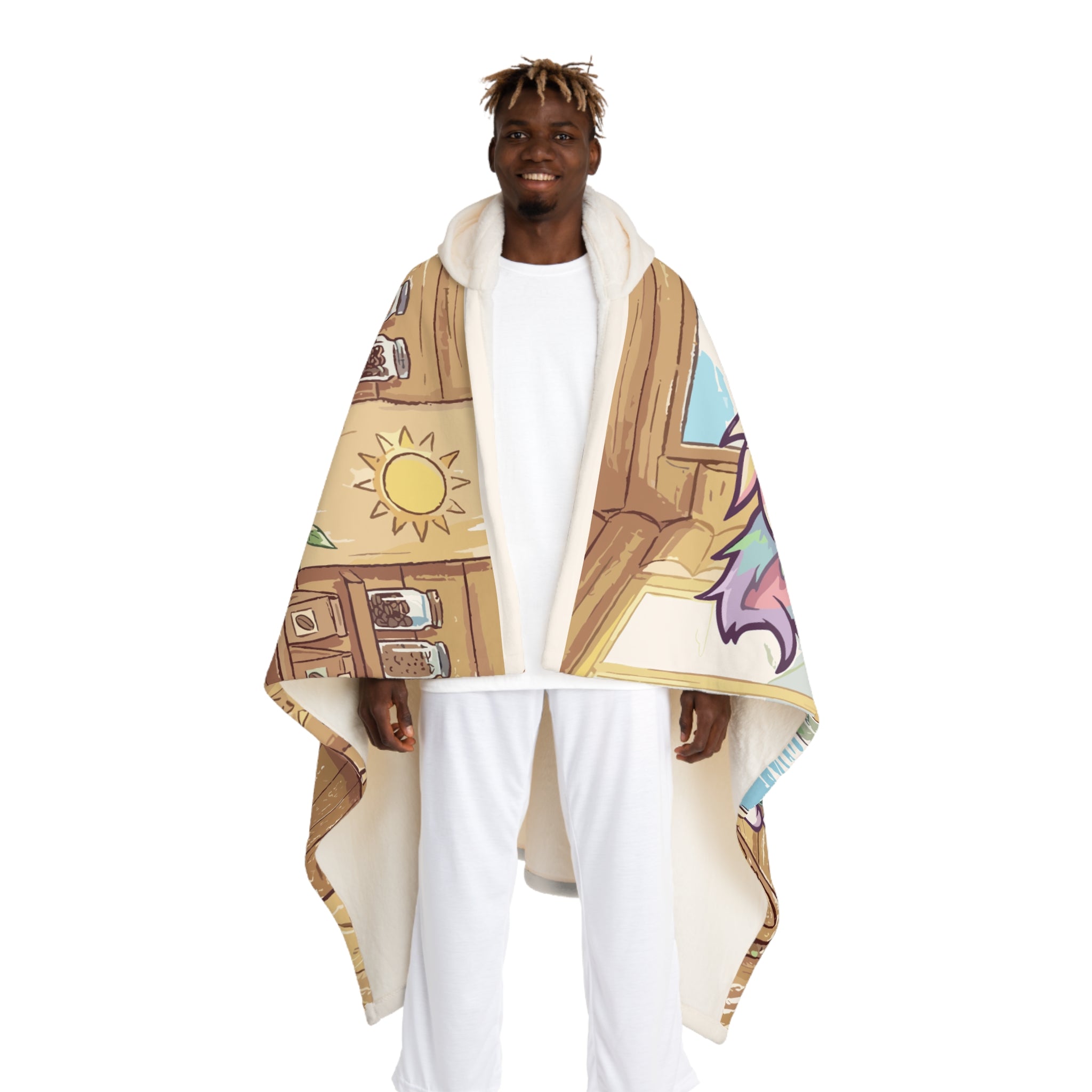 Hooded Blanket — Cozy Sherpa Hoodie Blanket with Cute Coffee Cat Design