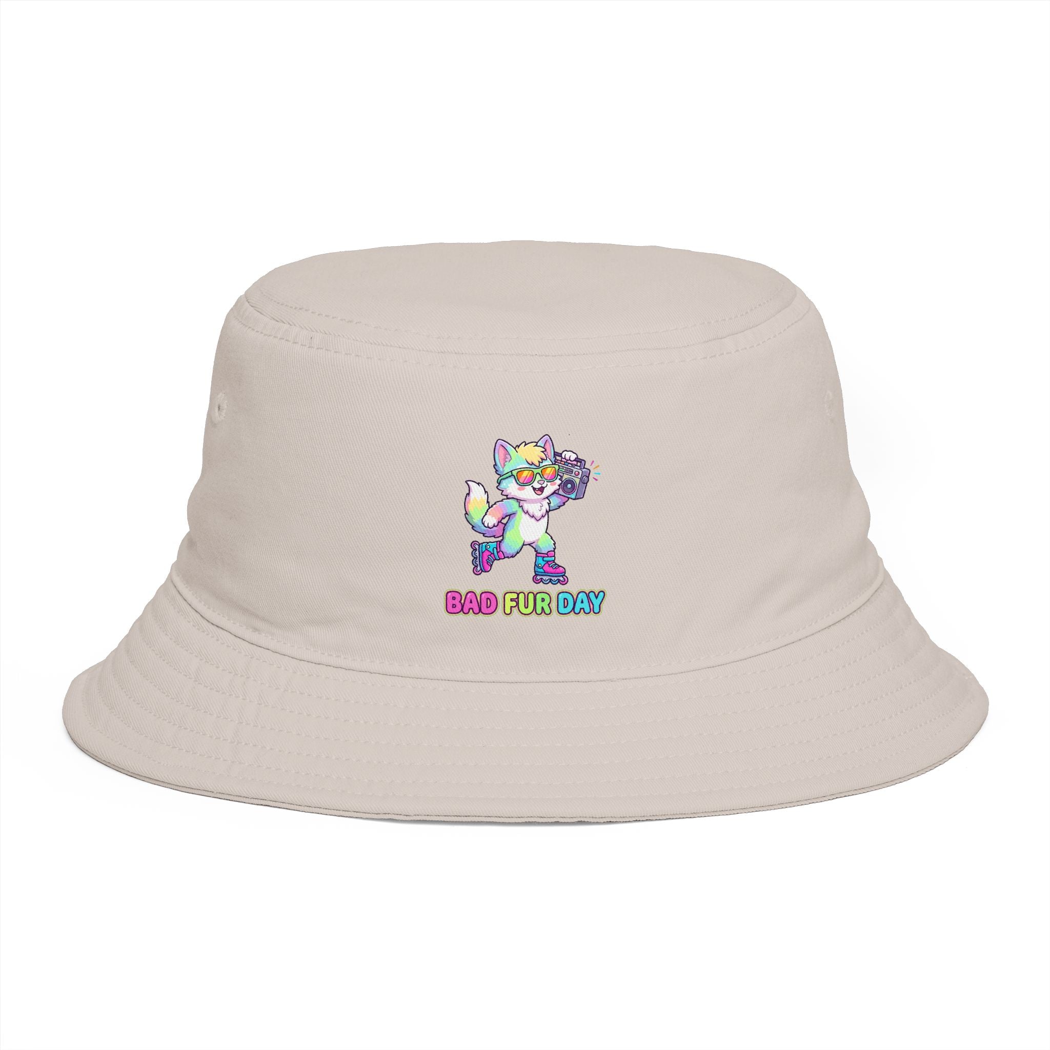 Cute Neon Furry Fox Bucket Hat — "Bad Fur Day" Embroidered Cute Animal Sun Hat