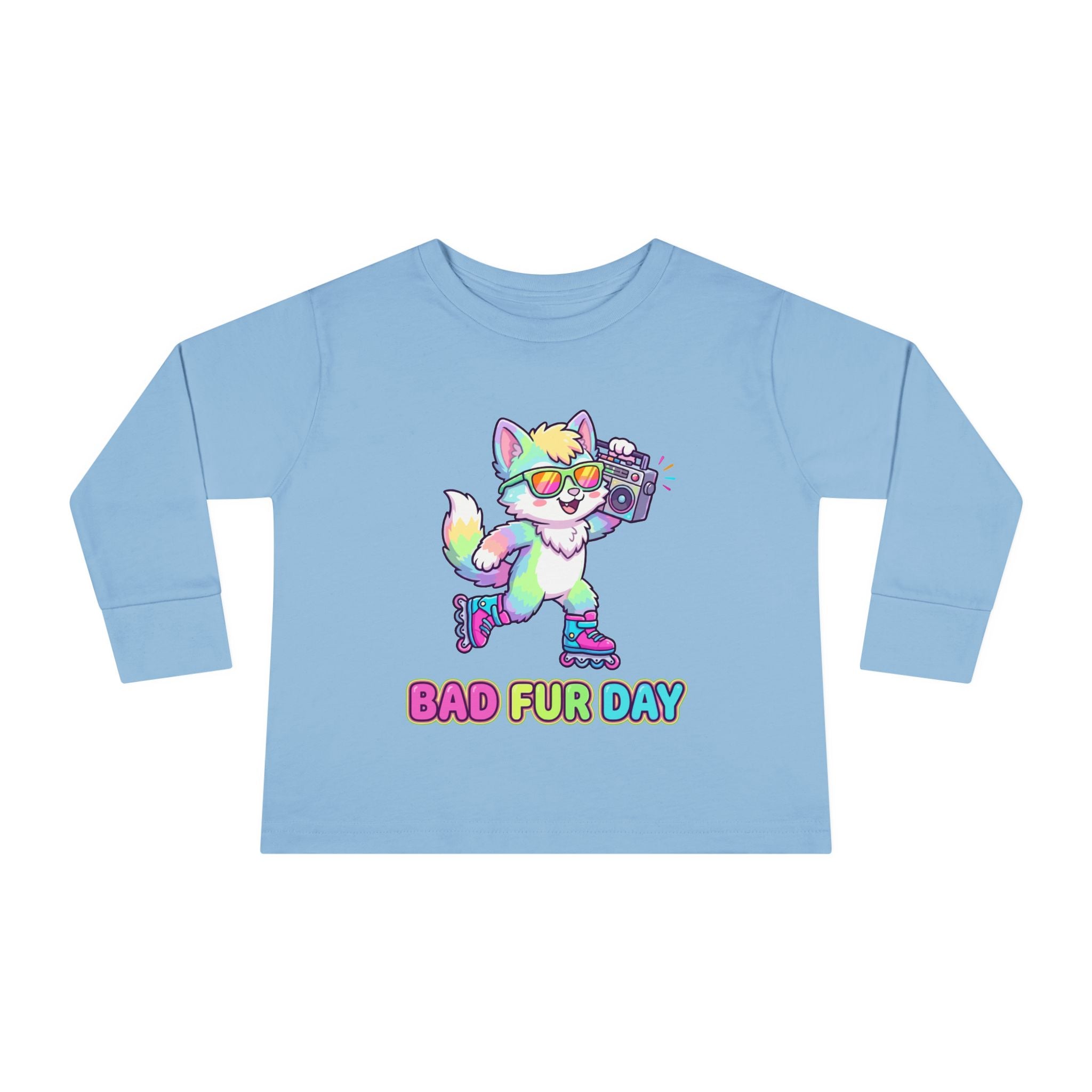 Toddler Long Sleeve Tee — "Bad Fur Day" Rainbow Roller Fox Kids Shirt