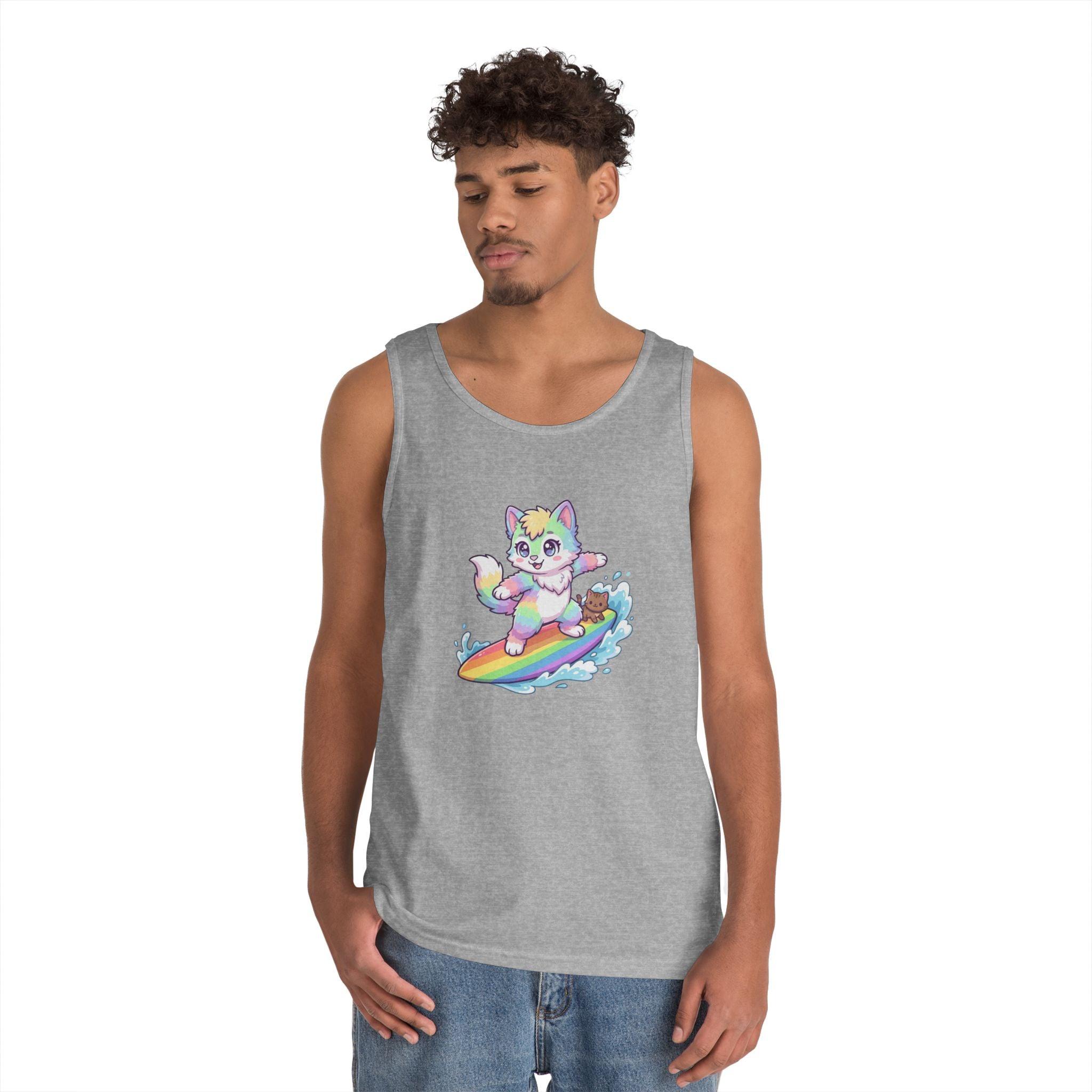 Kawaii Cat Surfing Rainbow Tank
