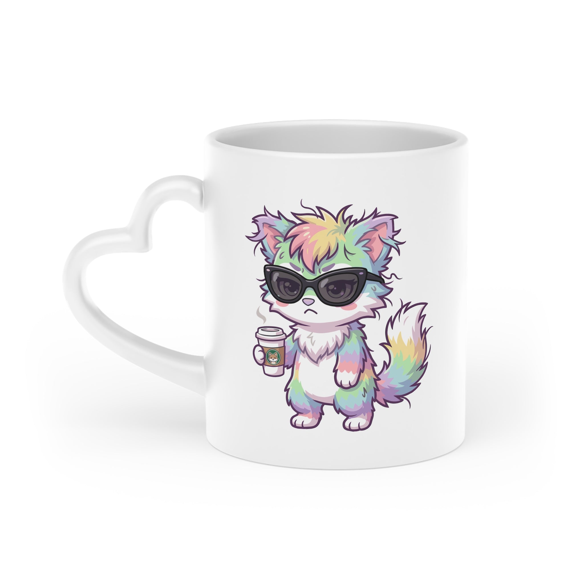 Heart Mug — Cute Grumpy Rainbow Furry Illustration Coffee Cup