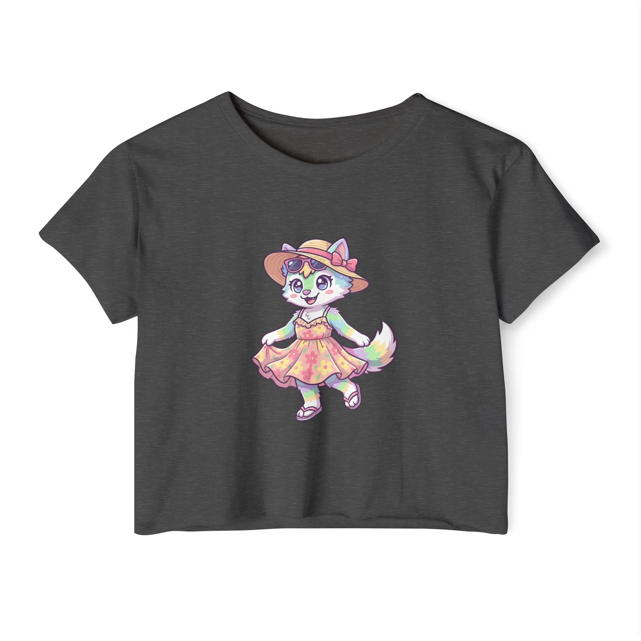 Summer Kawaii Festival Fox Crop Top — Cute Colorful Dancing Fox Graphic