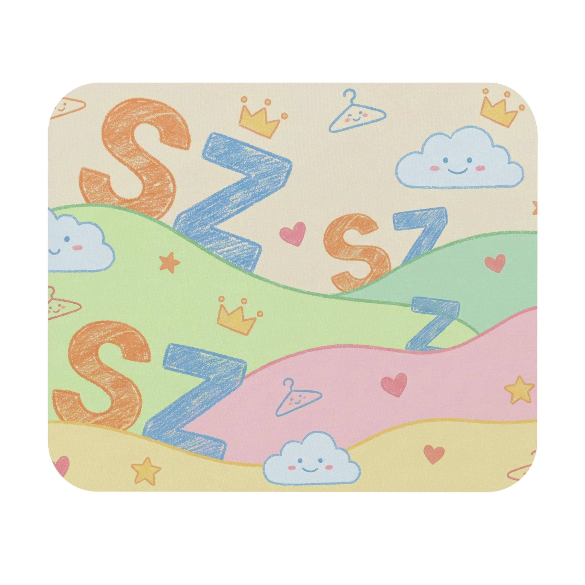 Cute Pastel 'SZ' Smiling Clouds Rectangle Mouse Pad — Kawaii Nap Vibe Desk Mat